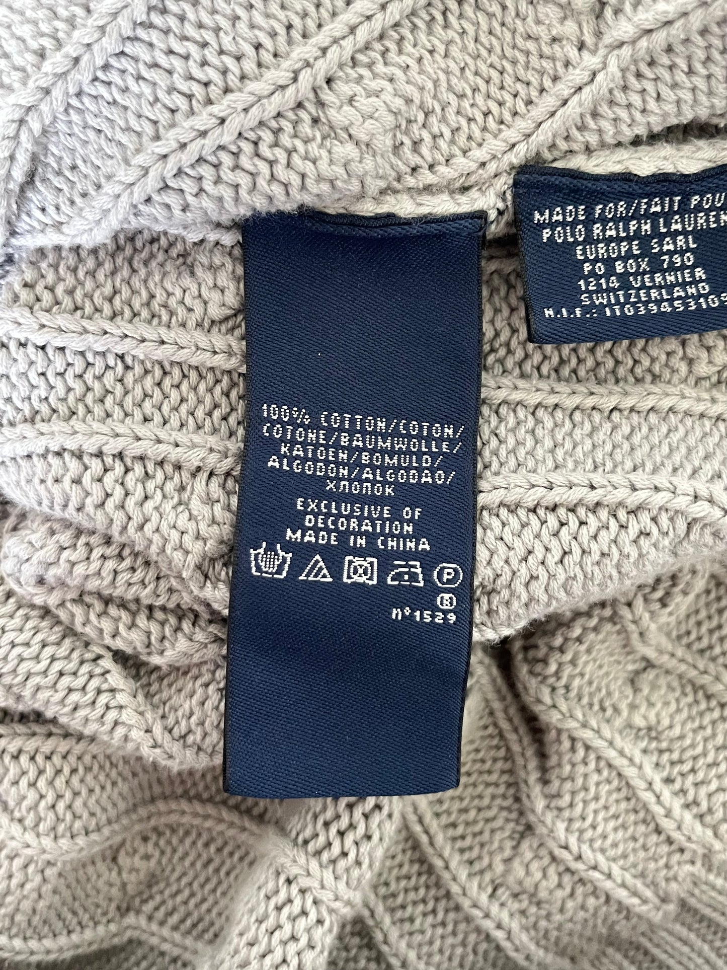 Pull col V torsadé gris Ralph Lauren - L