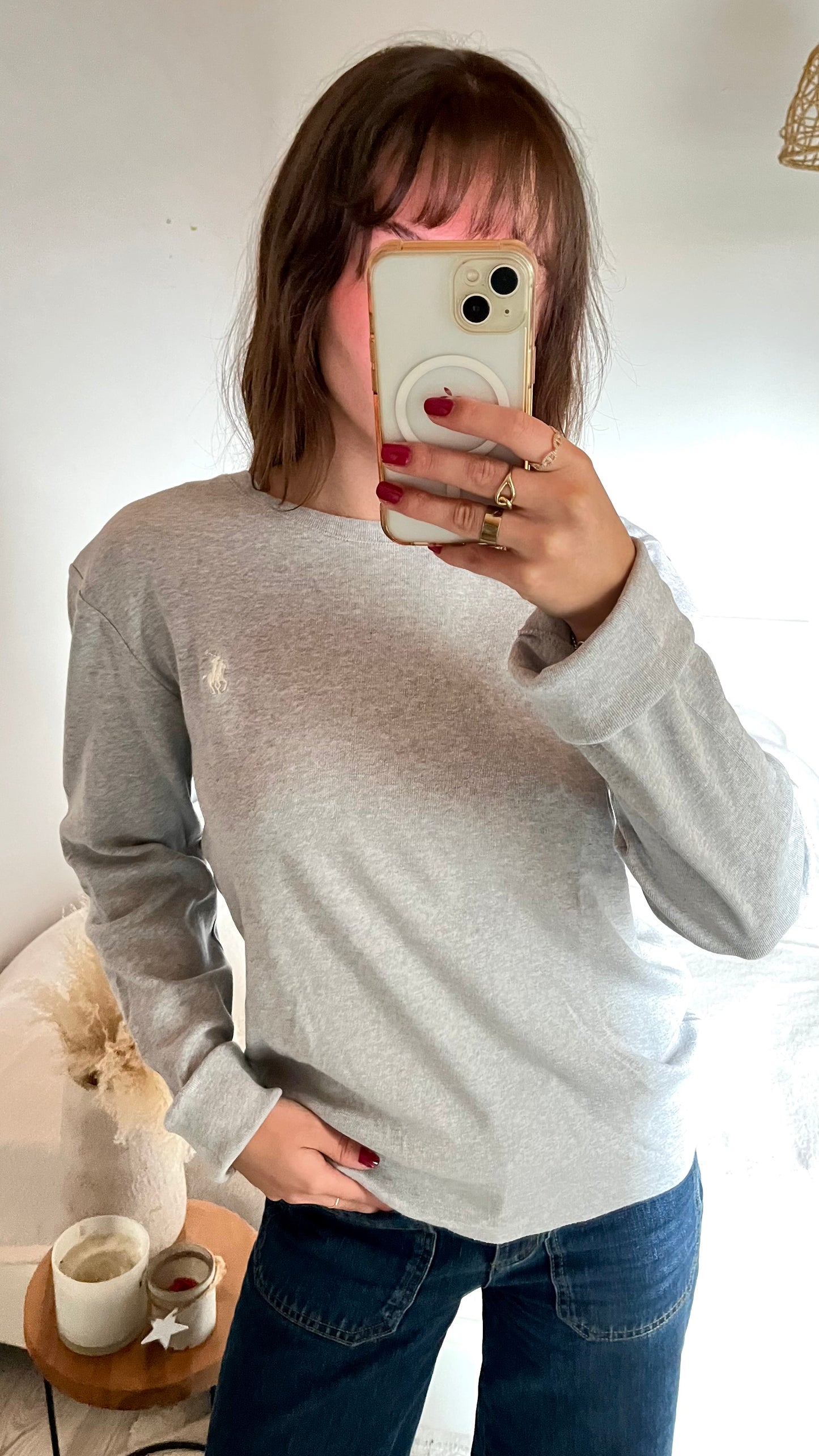Pull col rond gris Ralph Lauren - XL