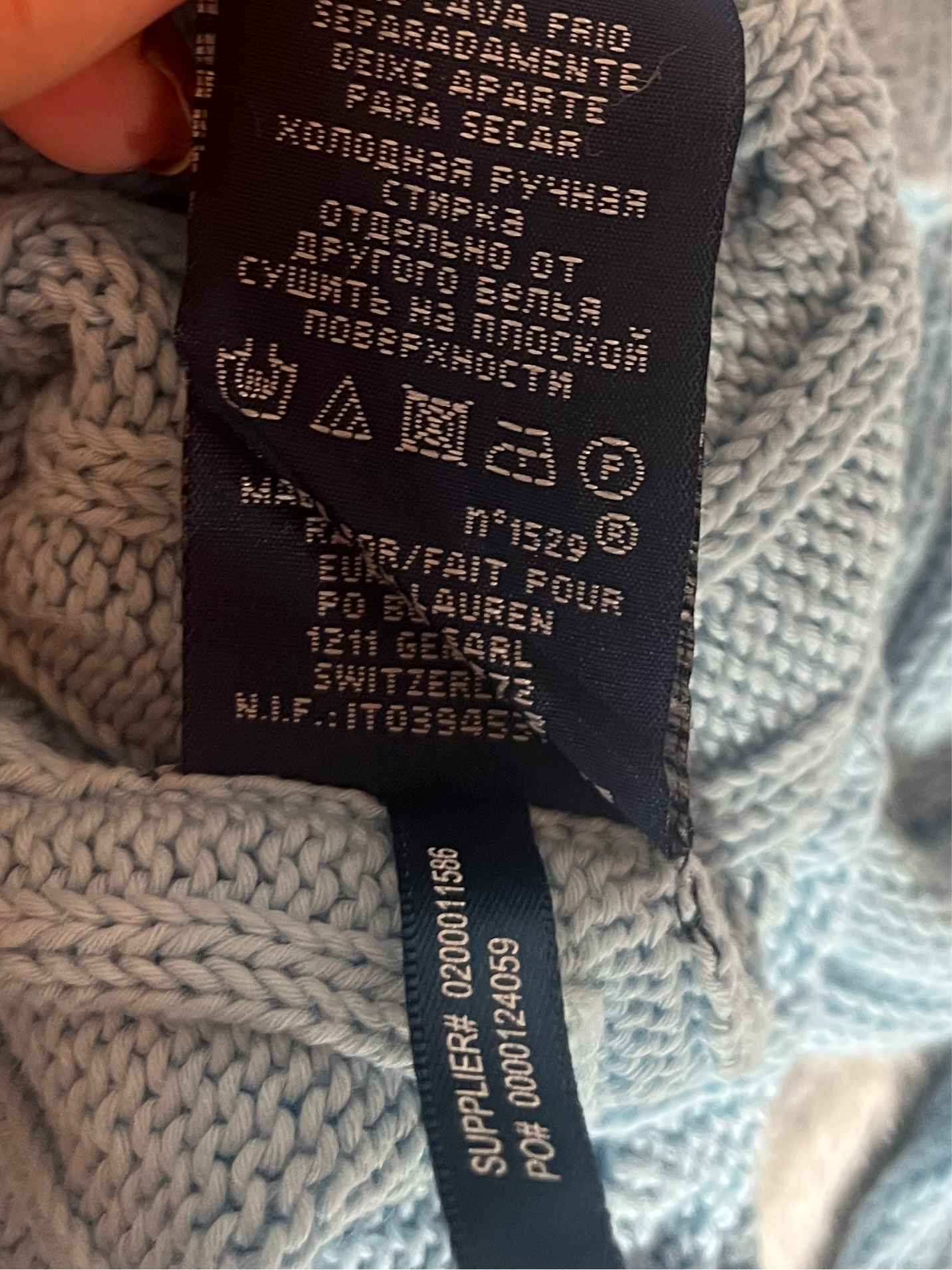 Pull torsadé col V bleu ciel Ralph Lauren - M
