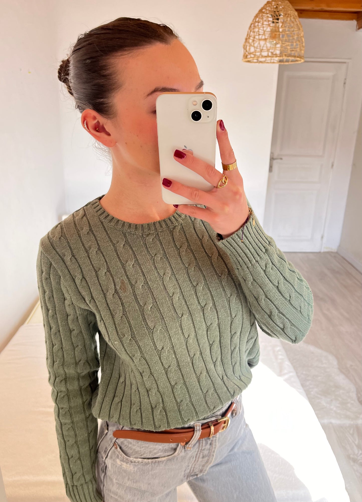 Pull torsadé col rond kaki clair Ralph Lauren - M
