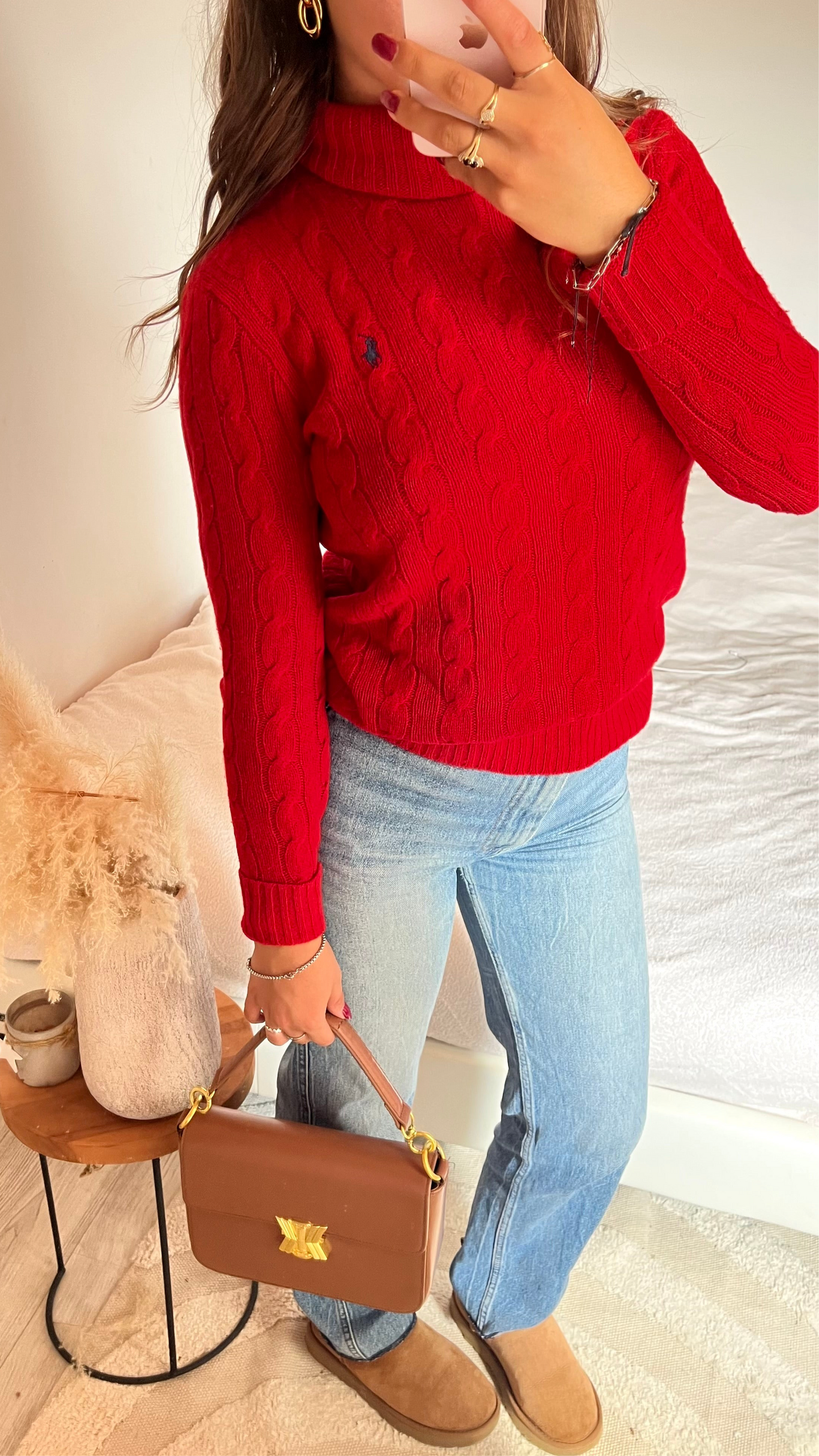 Pull torsadé rouge laine & cachemire Ralph Lauren - XS