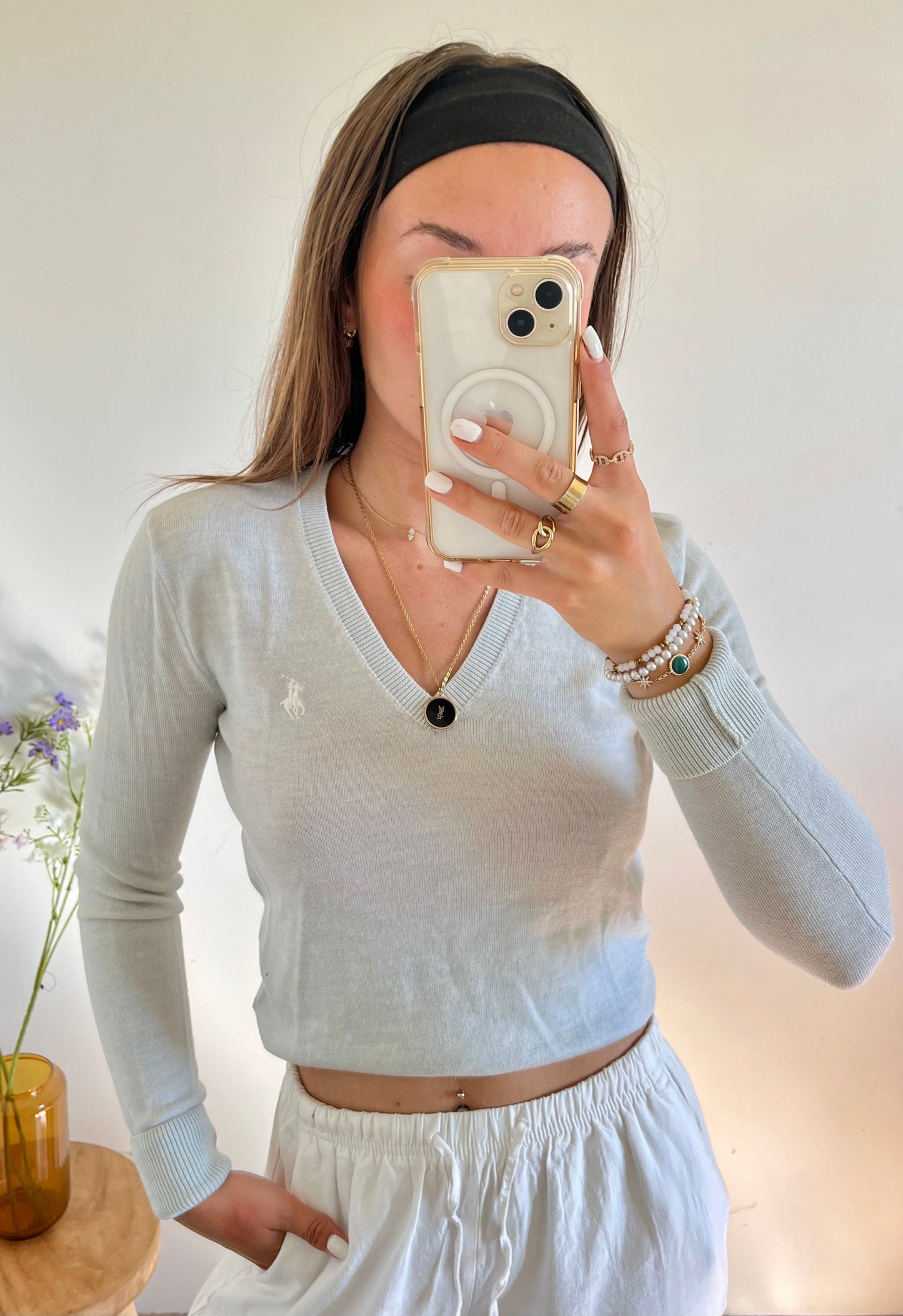 Pull col V vert laine Ralph Lauren - S