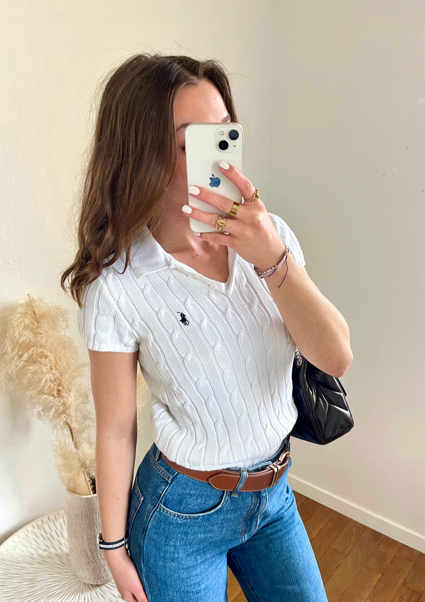 Polo torsadé manche courte blanc Ralph Lauren - M