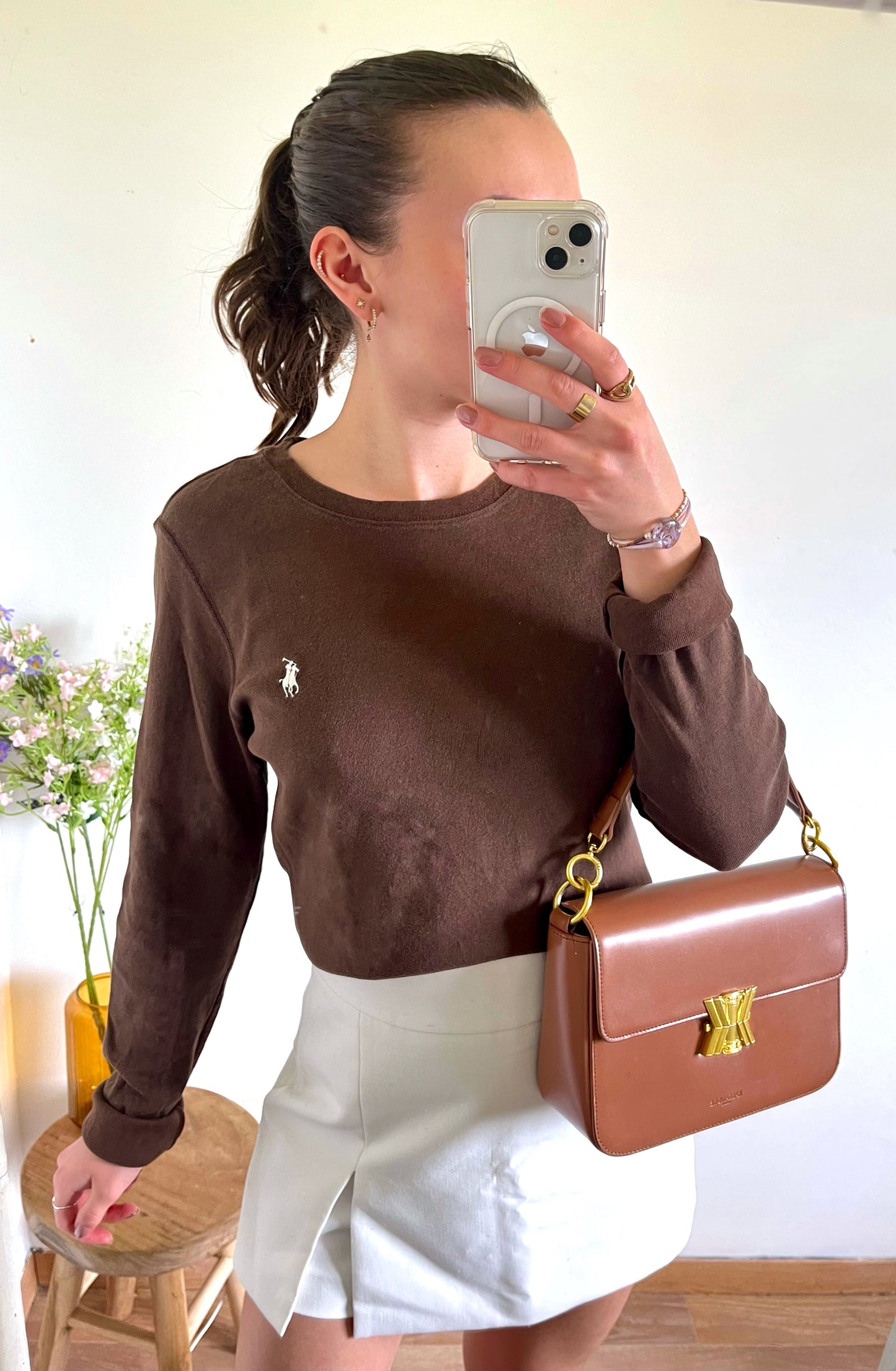Pull col rond marron Ralph Lauren - L