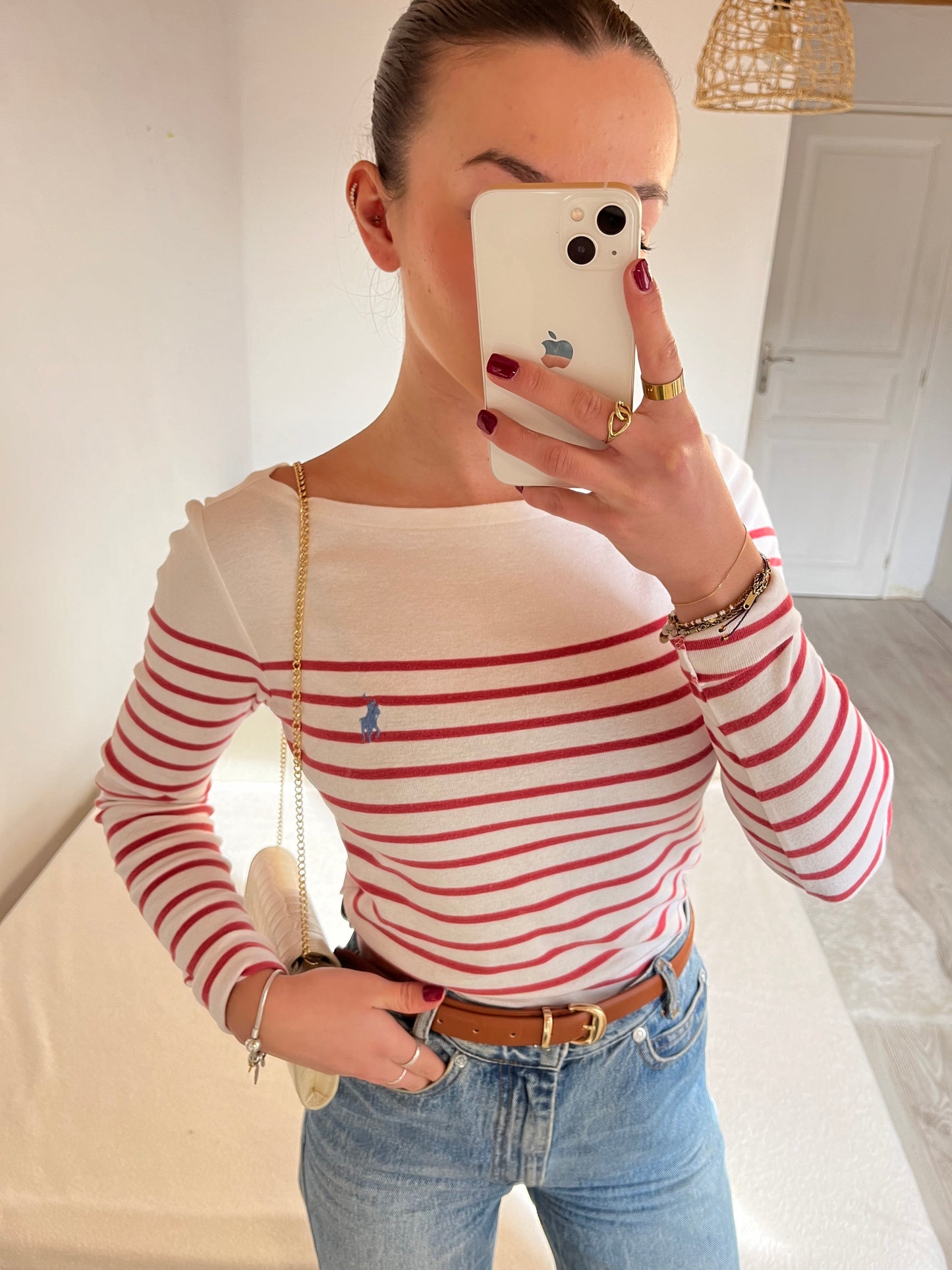 Pull col bateau marinière rouge Ralph Lauren - XS