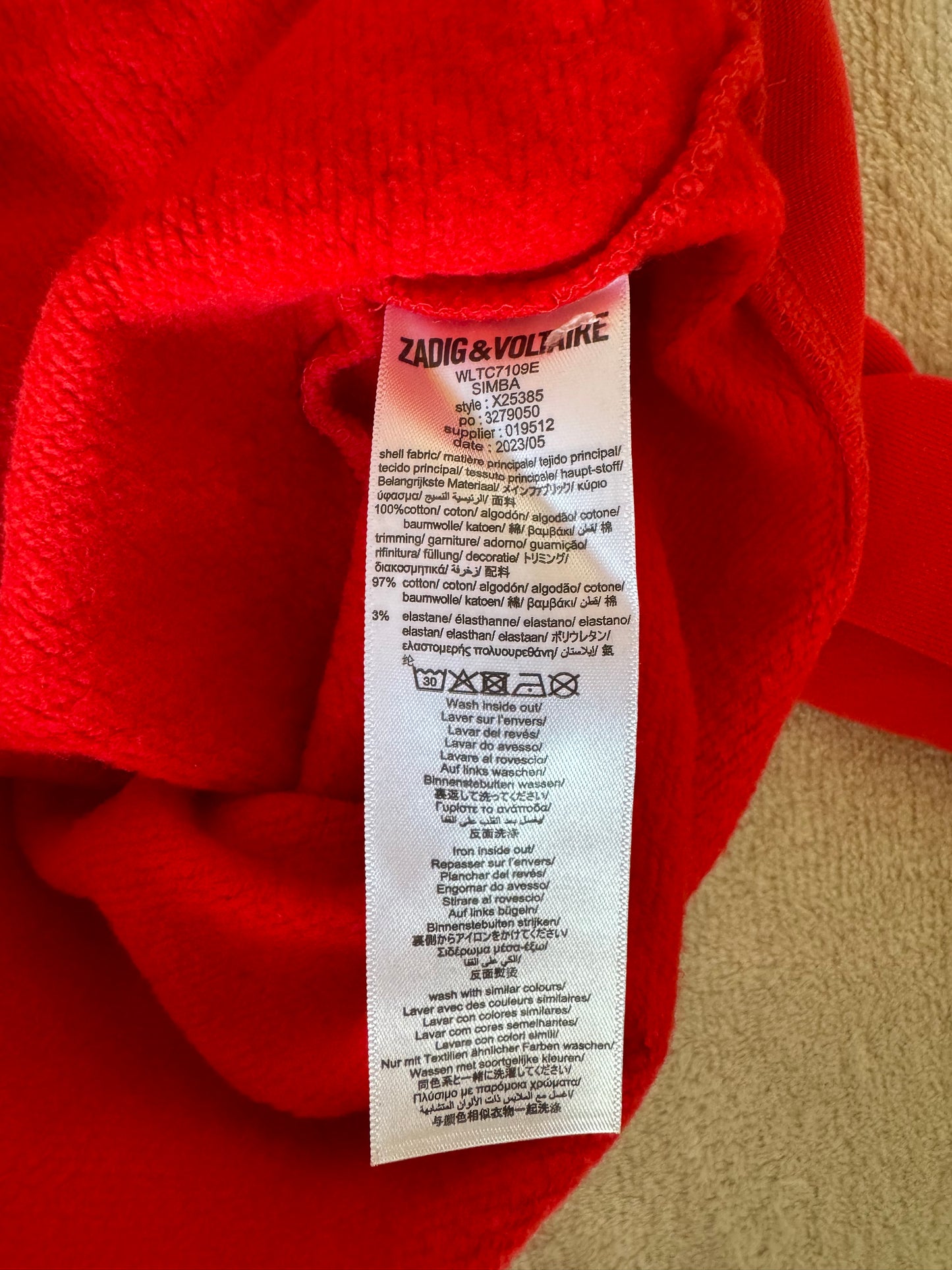 Sweat col rond rouge Zadig & Voltaire - S