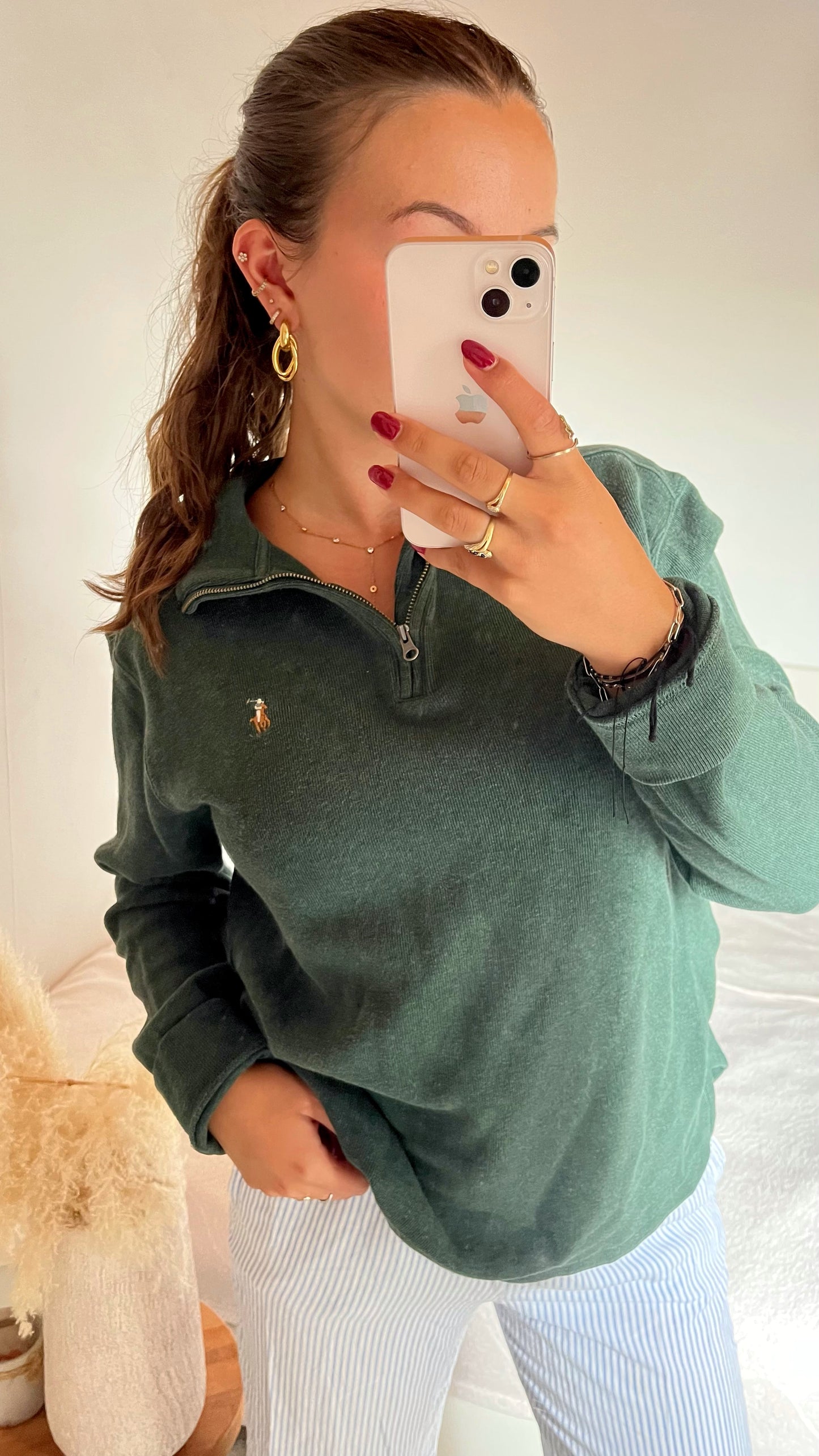 Pull demi-zip vert Ralph Lauren - M femme / S homme
