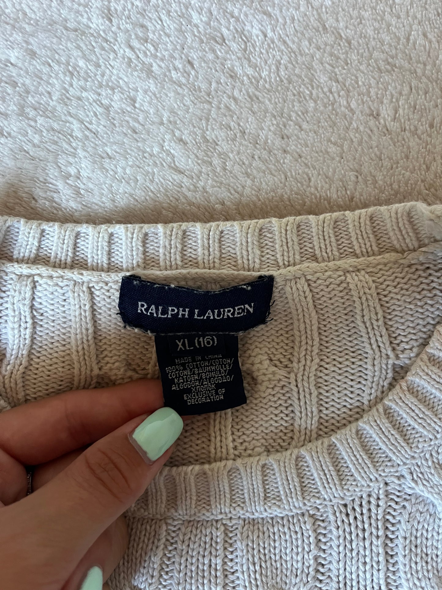 Pull blanc torsadé Ralph Lauren - S