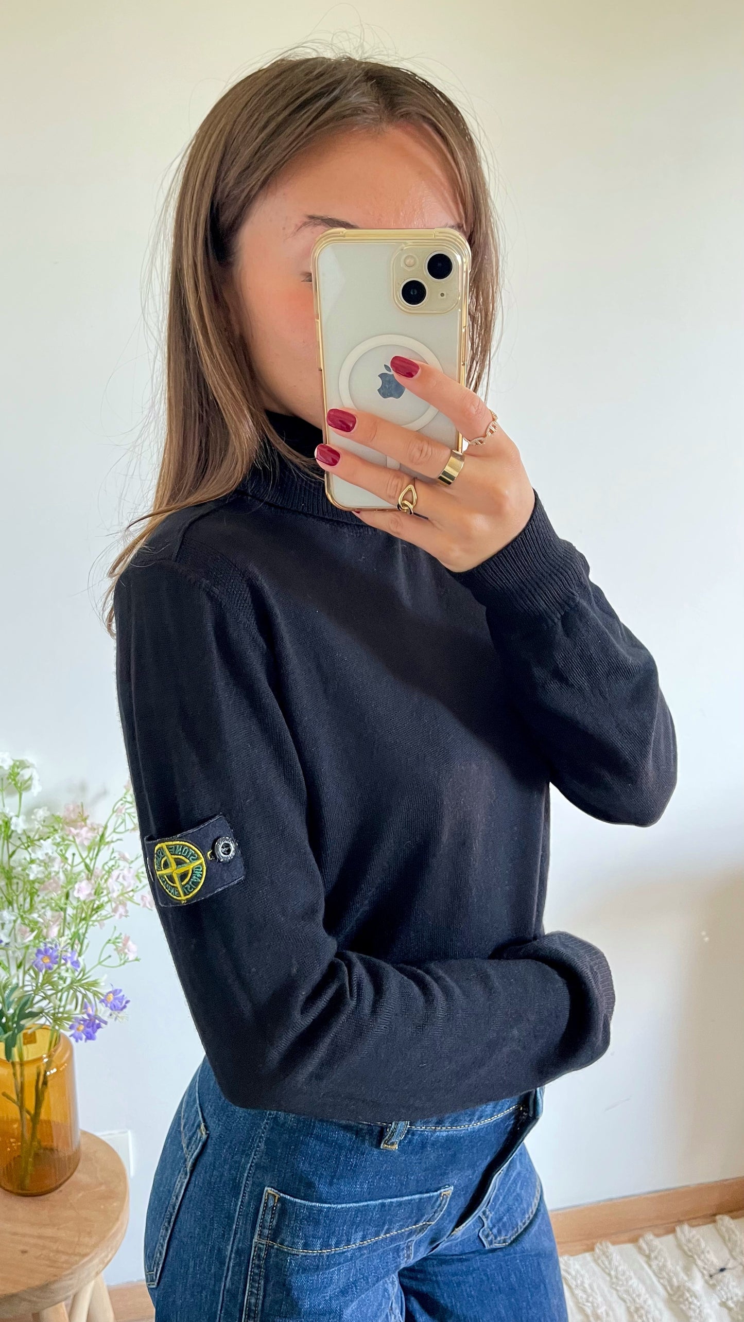 Pull col roulé noir laine Stone Island - M