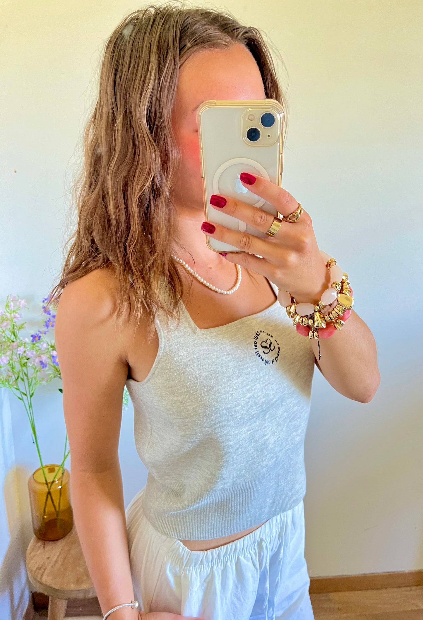 Top gris brodé Sandro - S
