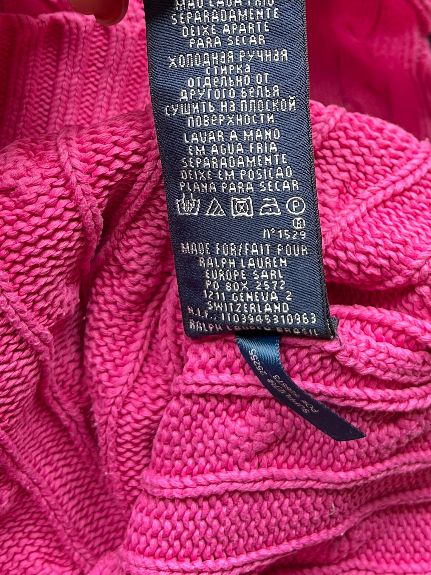 Pull torsadé col V rose Ralph Lauren - M