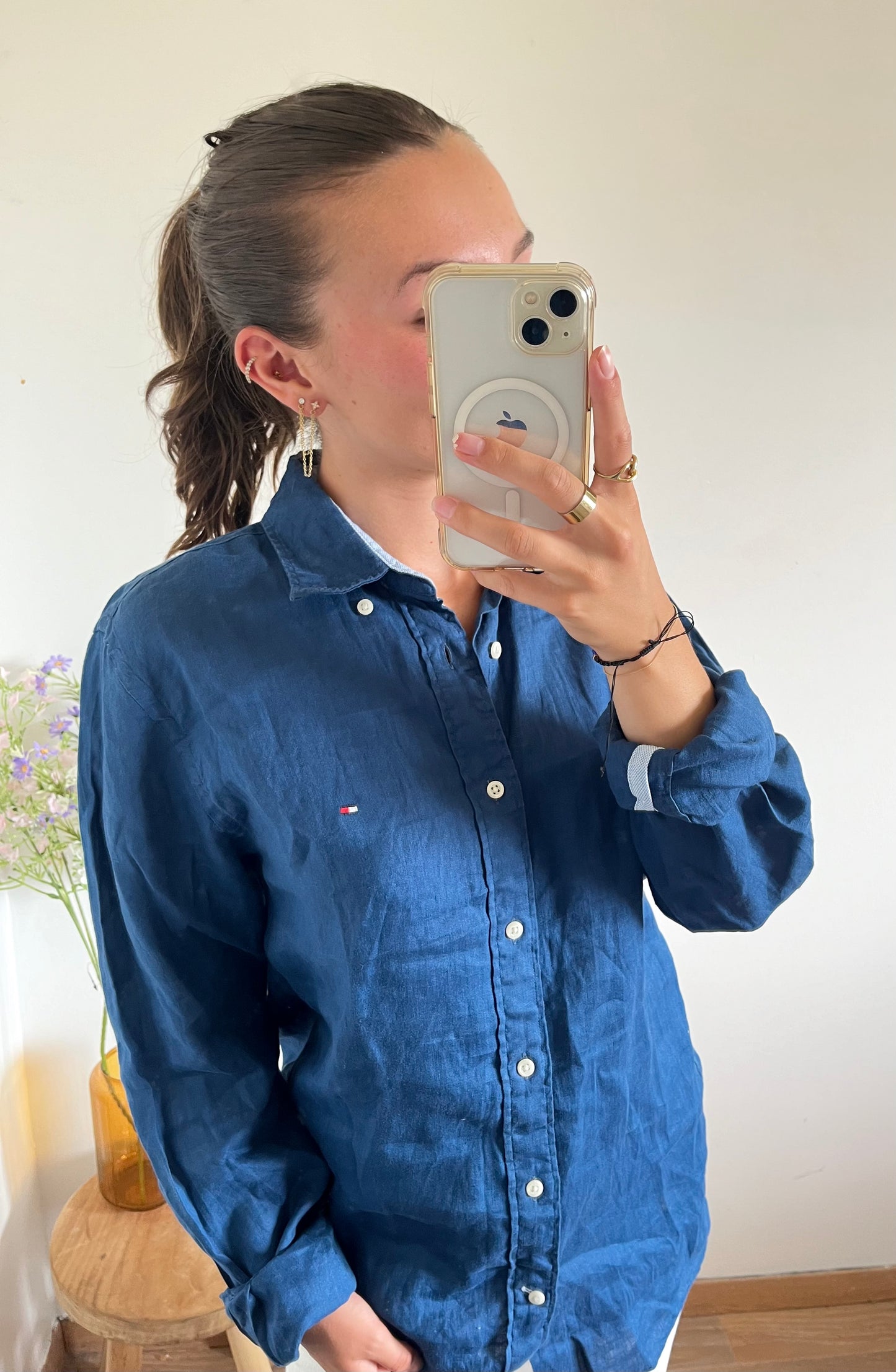 Chemise en lin bleu foncé Tommy Hilfiger - S homme / L femme