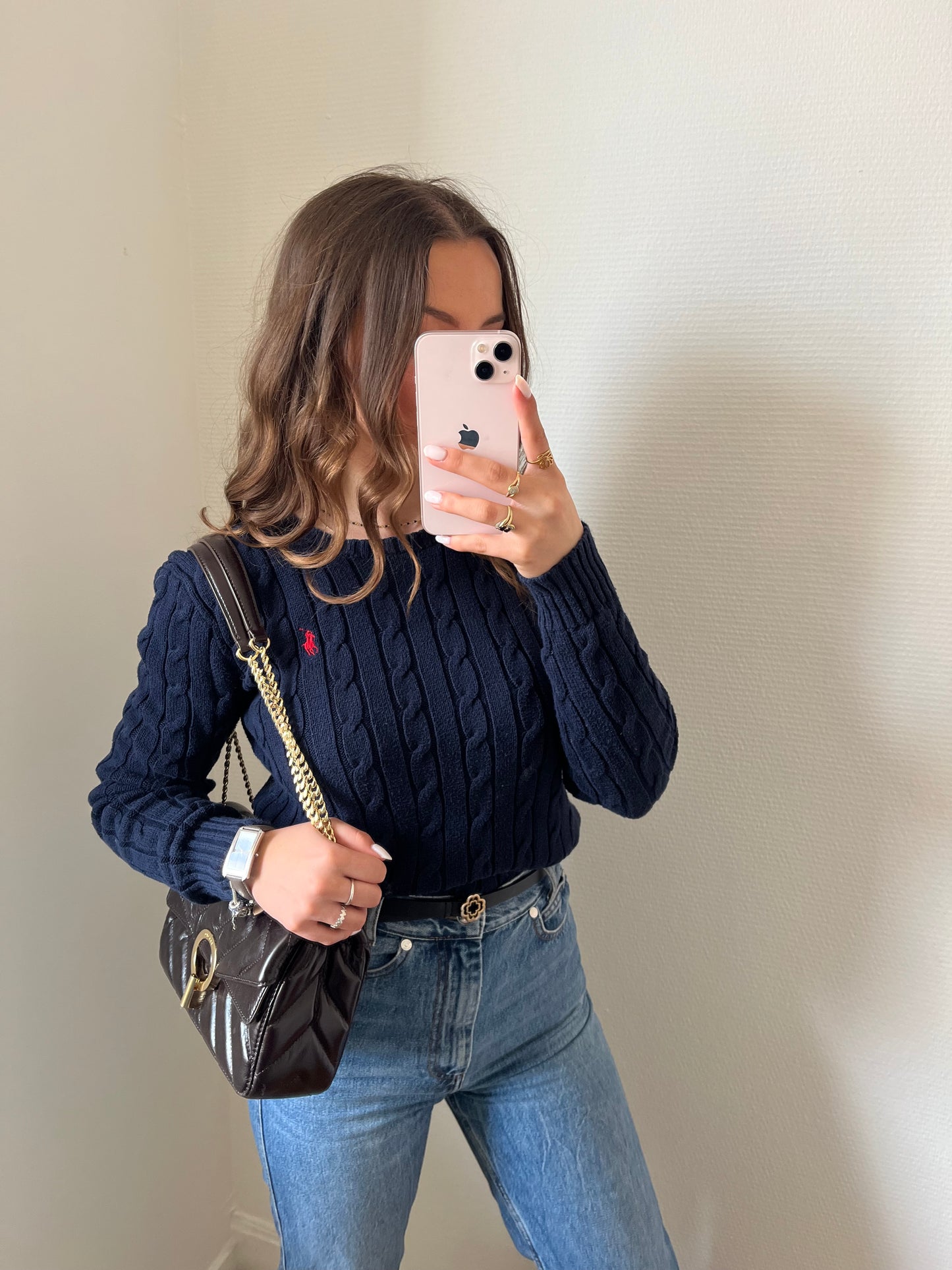 Pull torsadé bleu marine Ralph Lauren - L