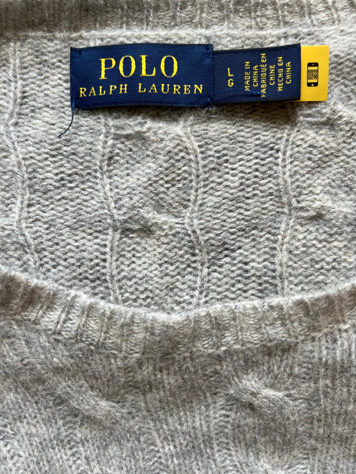 Pull torsadé gris laine et cachemire Ralph Lauren - M