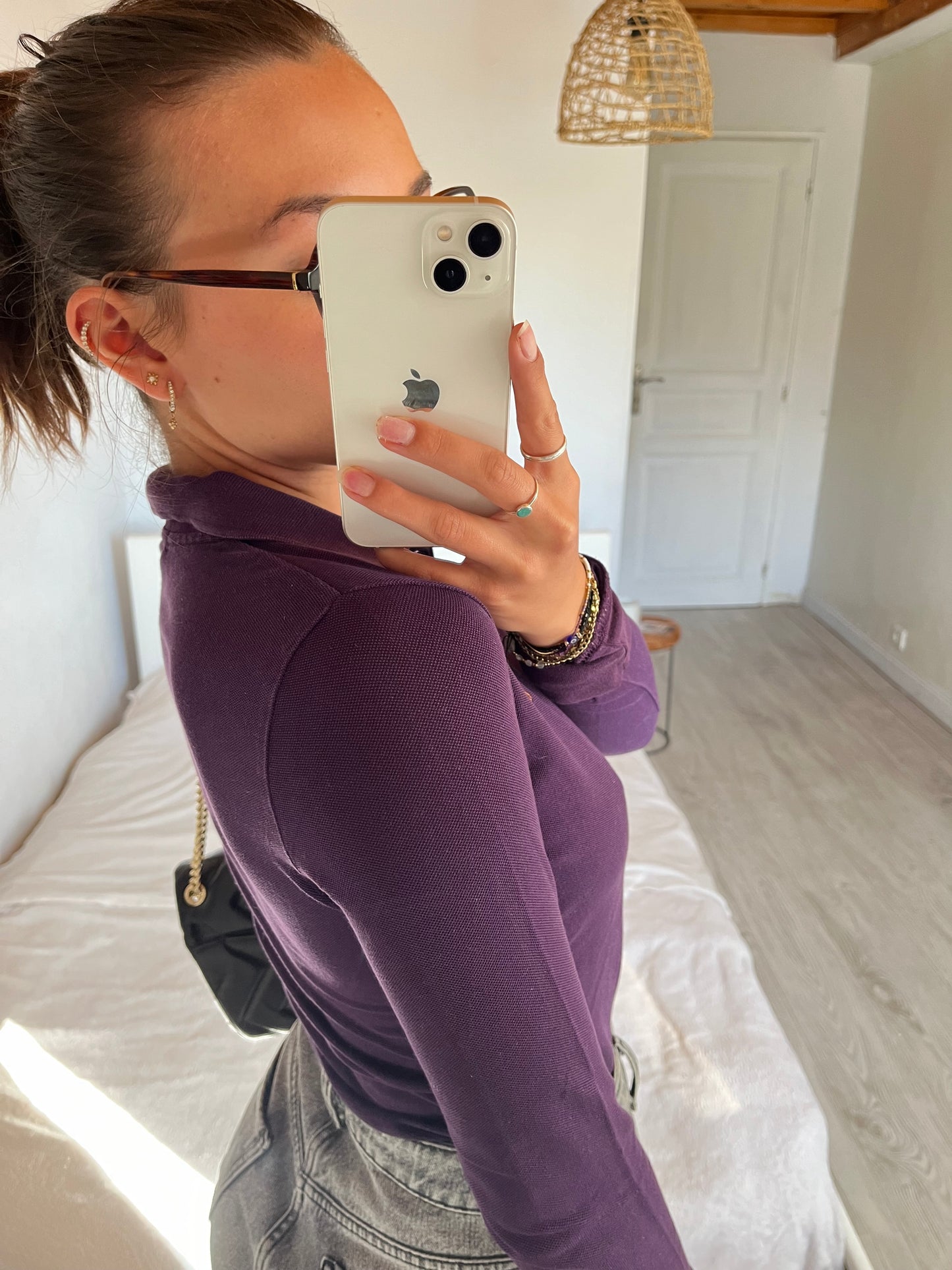 Polo manche longue violet Ralph Lauren - S
