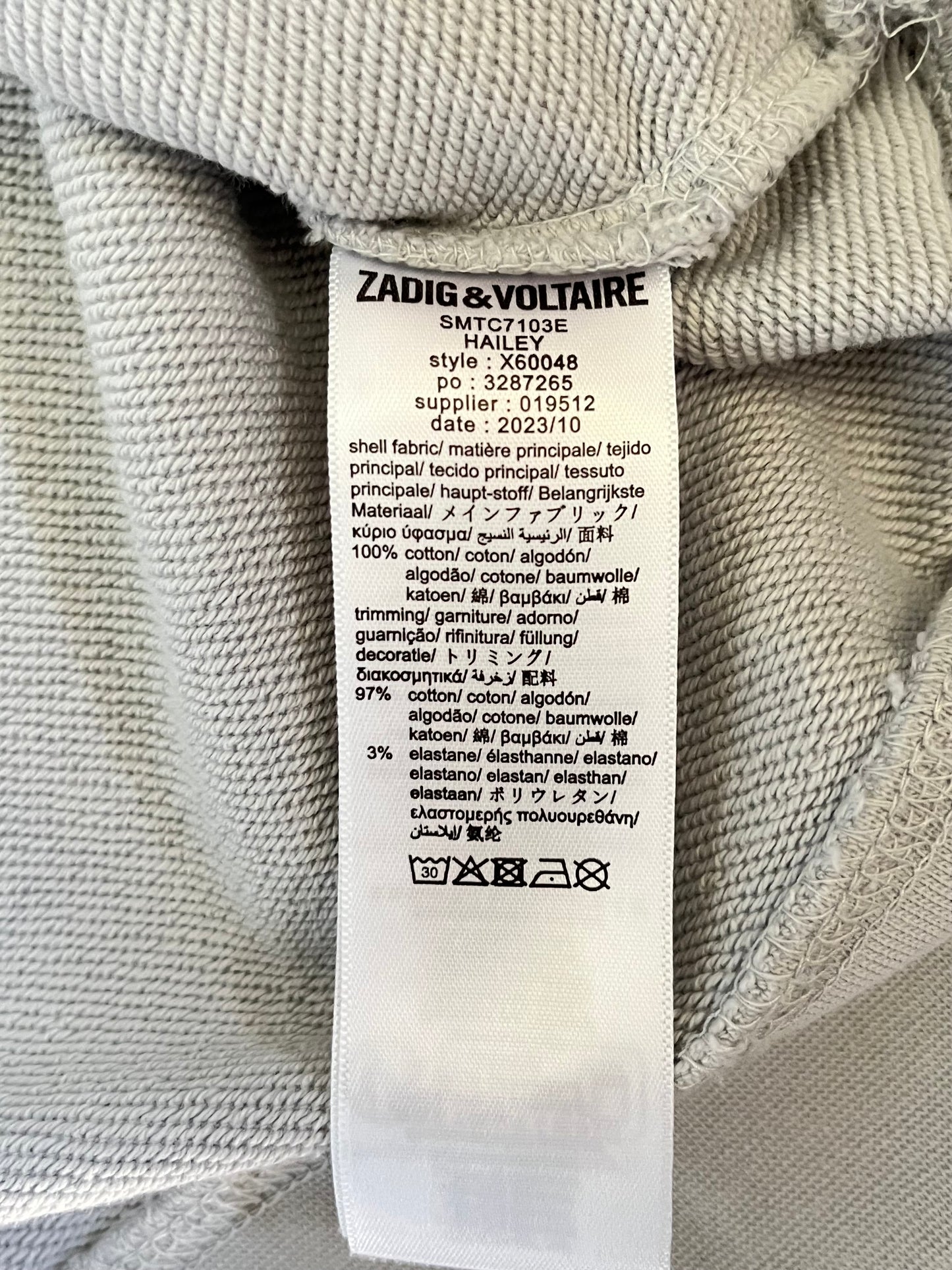 Sweat Zadig & Voltaire gris strass - M