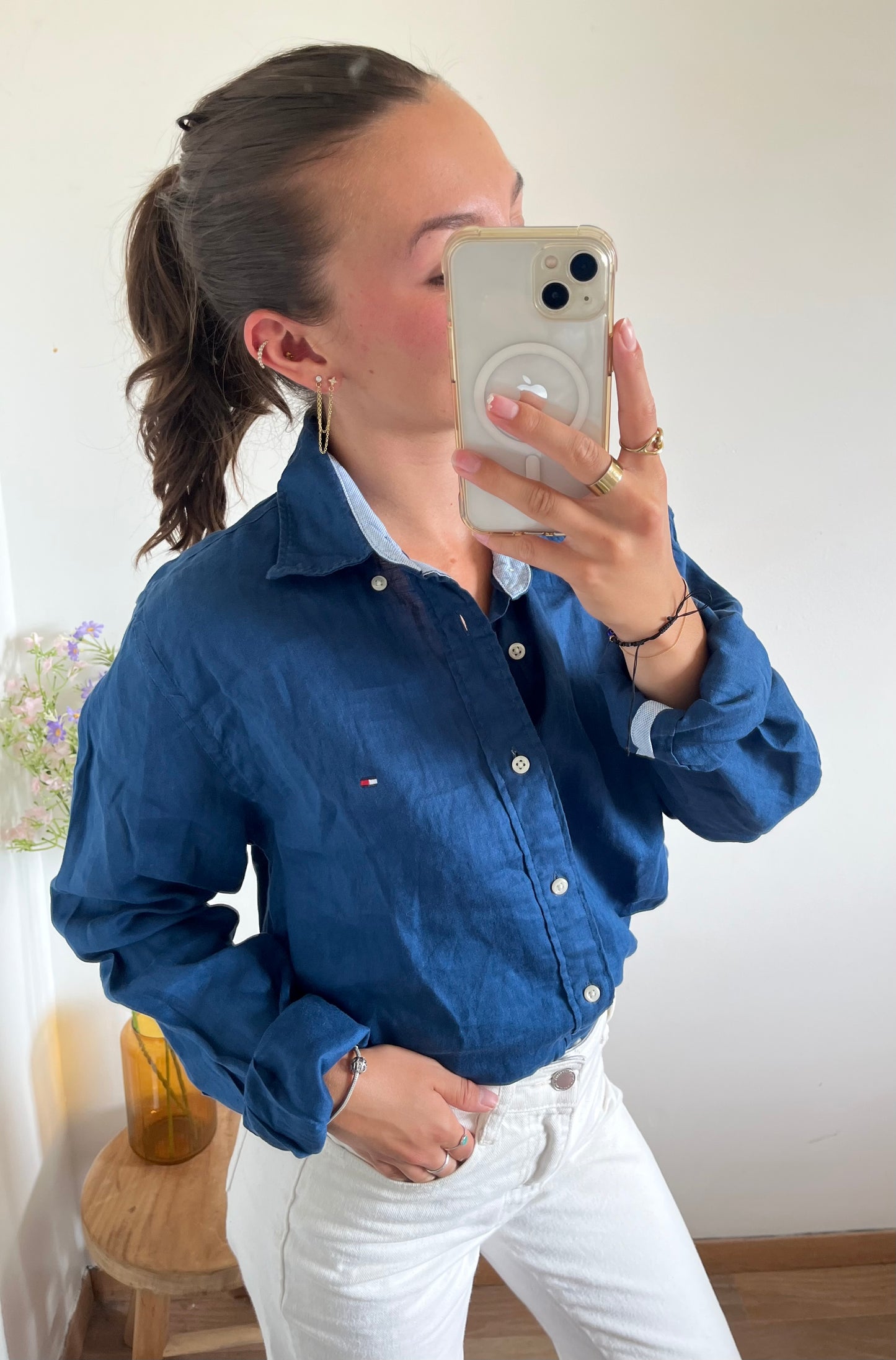 Chemise en lin bleu foncé Tommy Hilfiger - S homme / L femme