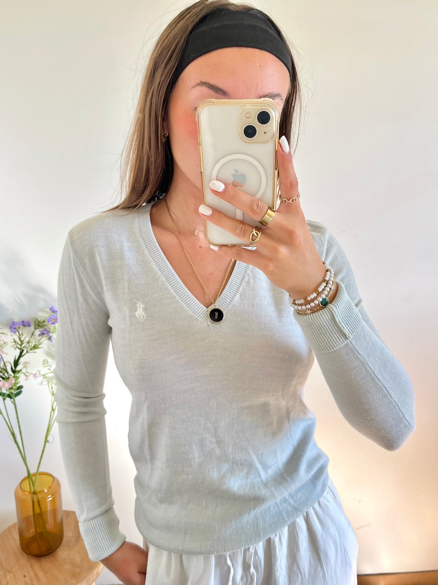 Pull col V vert laine Ralph Lauren - S