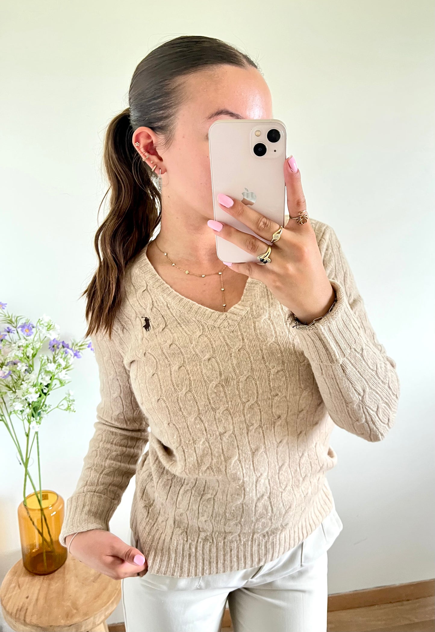 Pull torsadé beige Ralph Lauren - S
