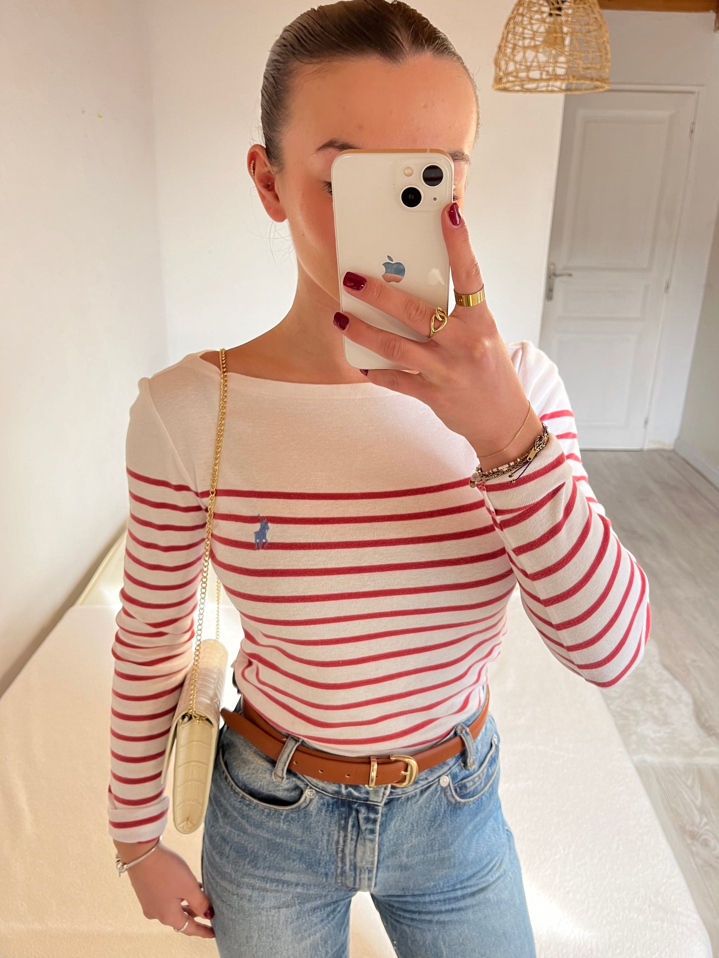 Pull col bateau marinière rouge Ralph Lauren - XS