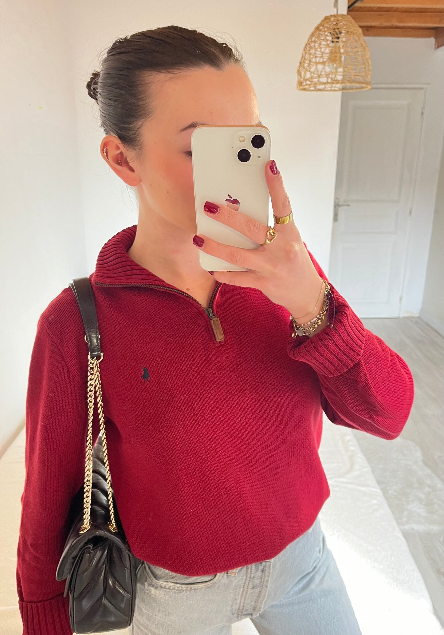 Pull demi-zip rouge Ralph Lauren - M