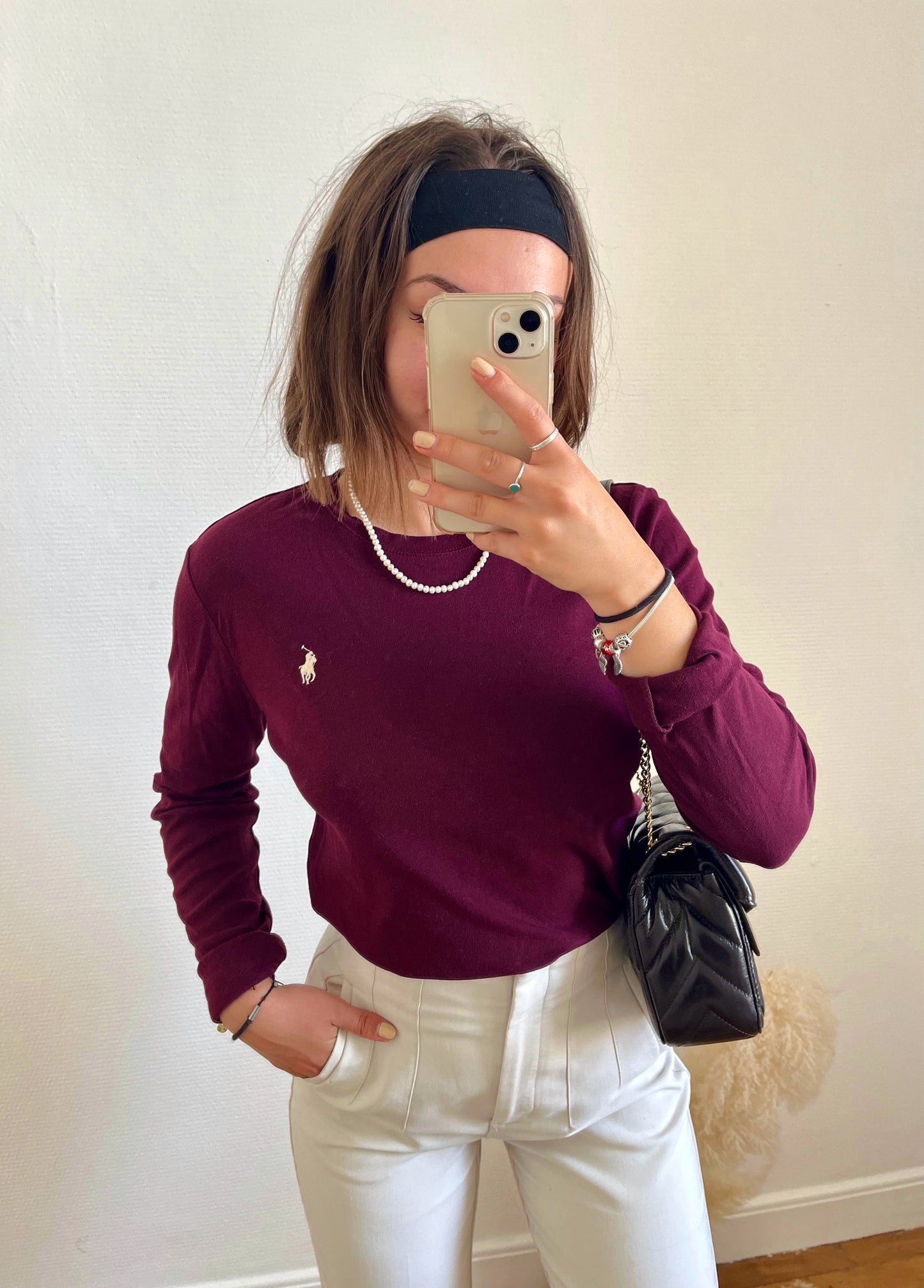 Pull col rond bordeaux Ralph Lauren - S
