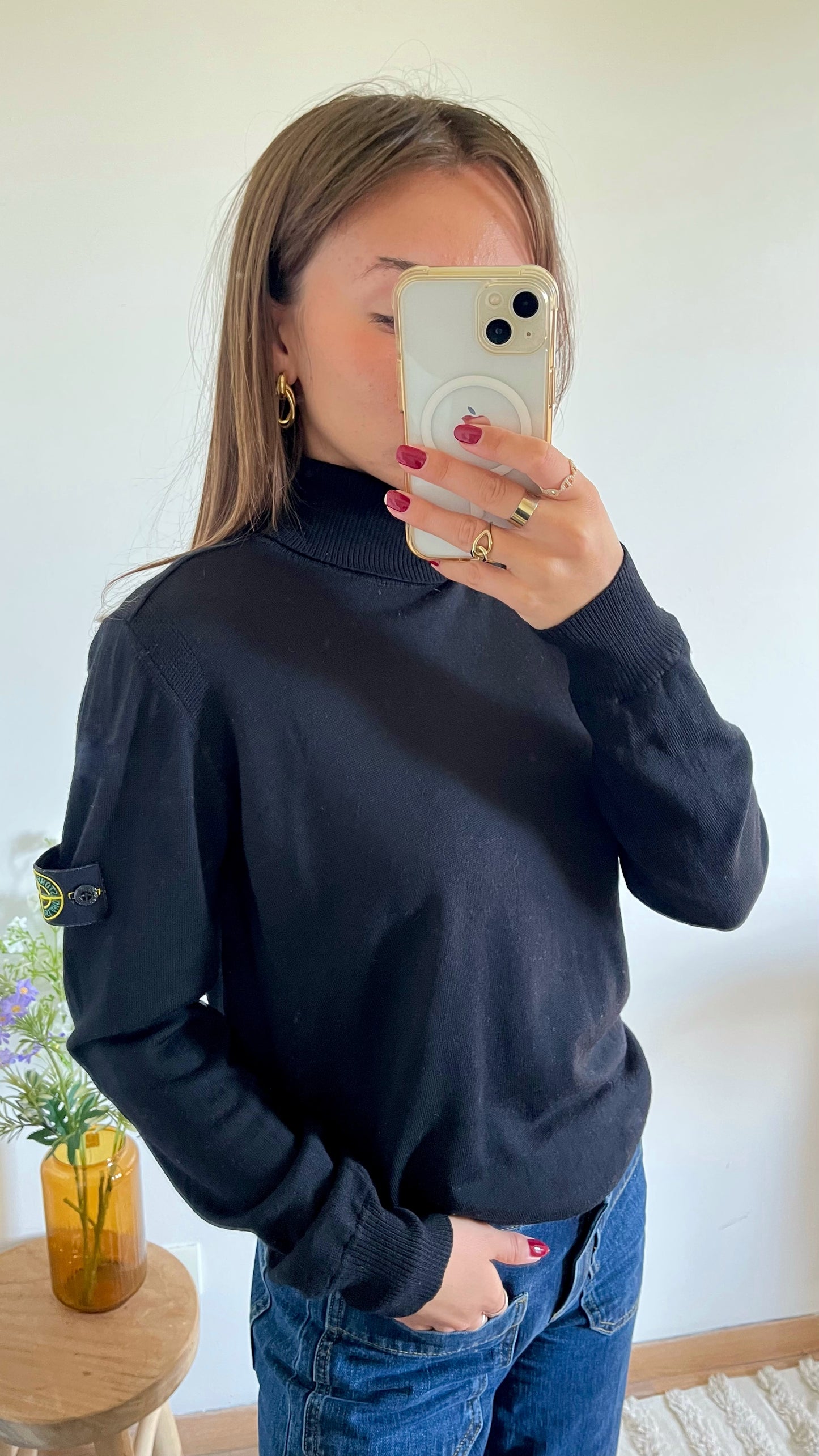 Pull col roulé noir laine Stone Island - M
