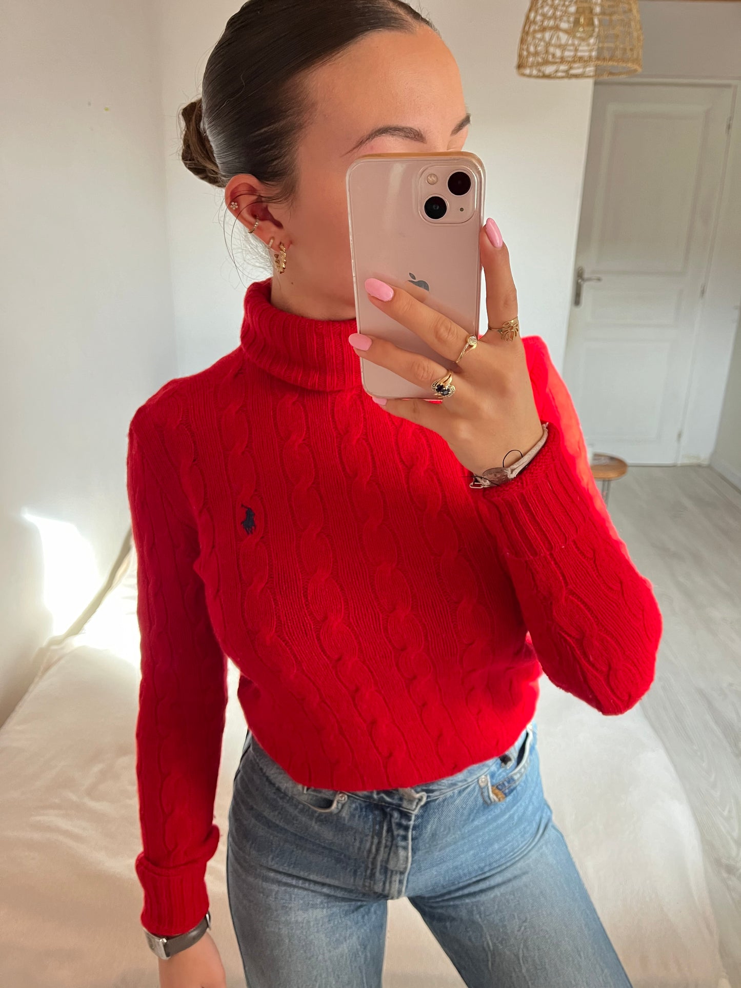 Pull torsadé rouge laine & cachemire Ralph Lauren - XS