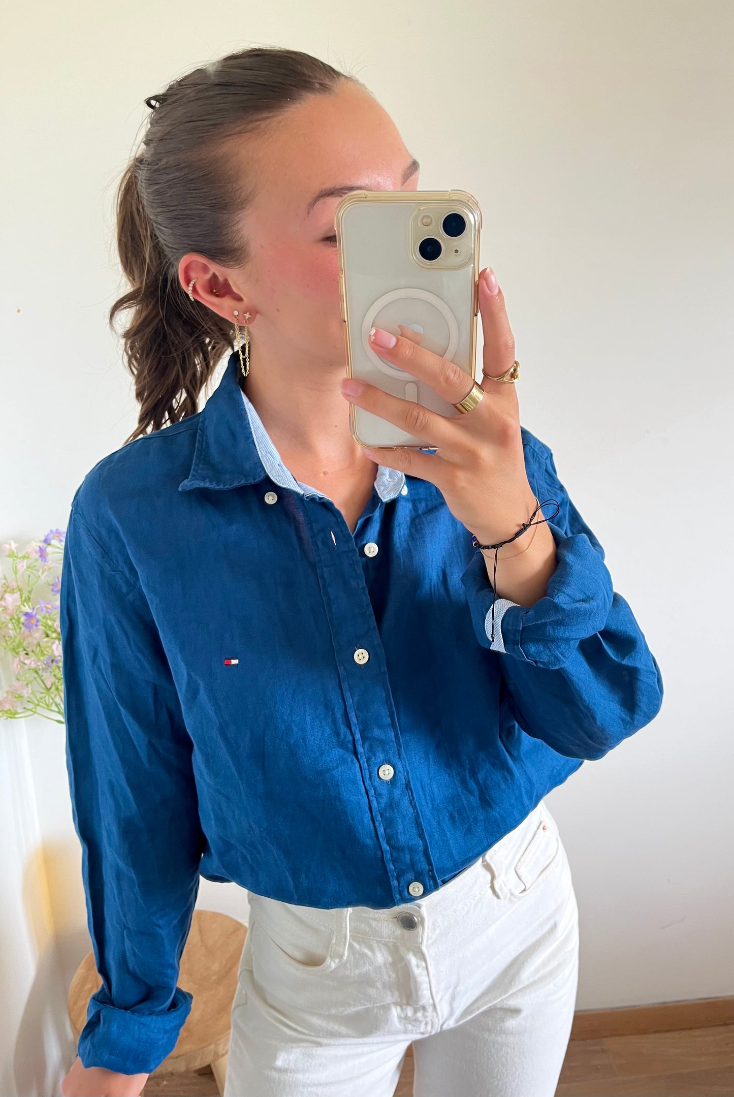 Chemise en lin bleu foncé Tommy Hilfiger - S homme / L femme