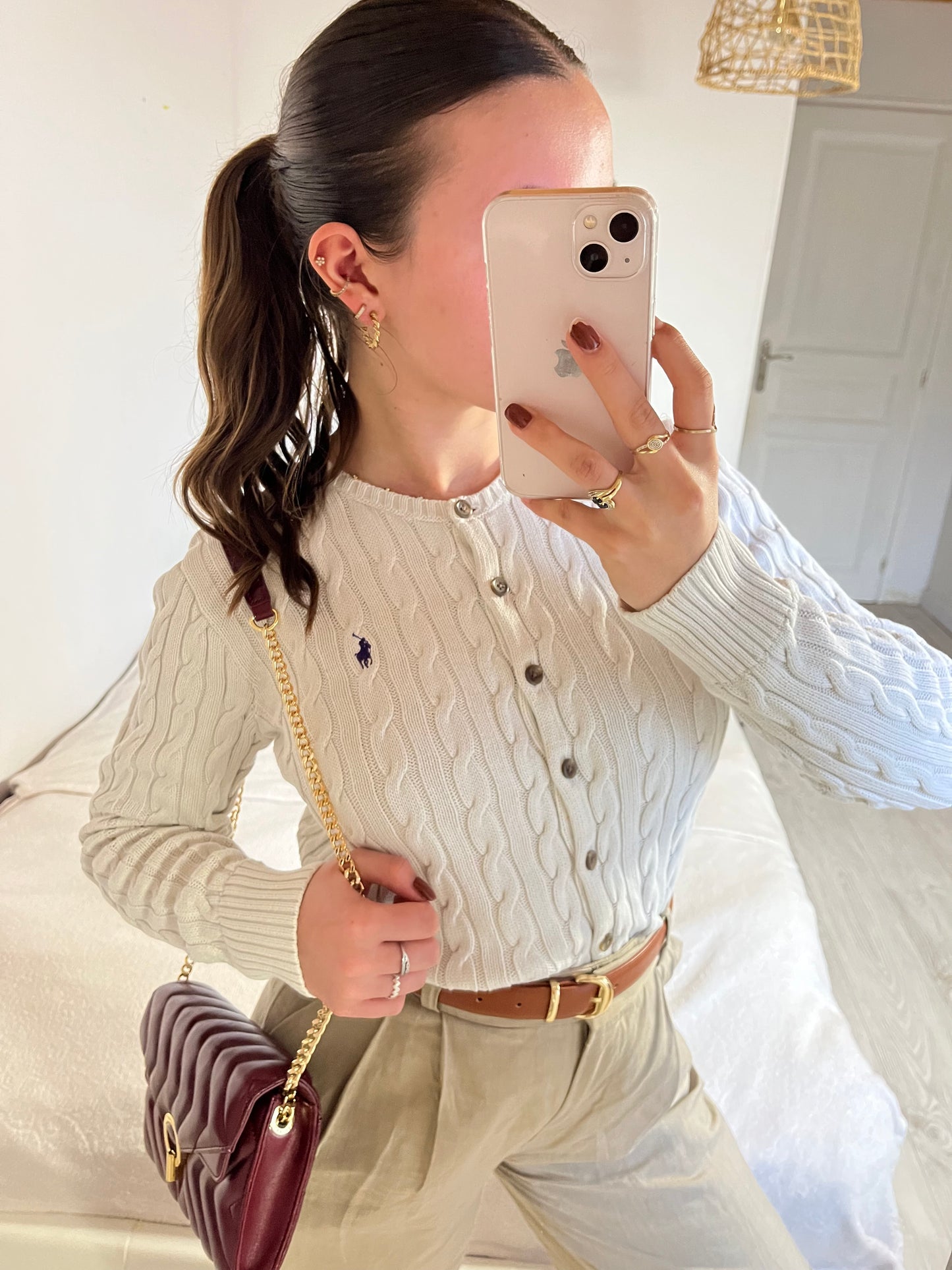 Gilet torsadé blanc Ralph Lauren - S