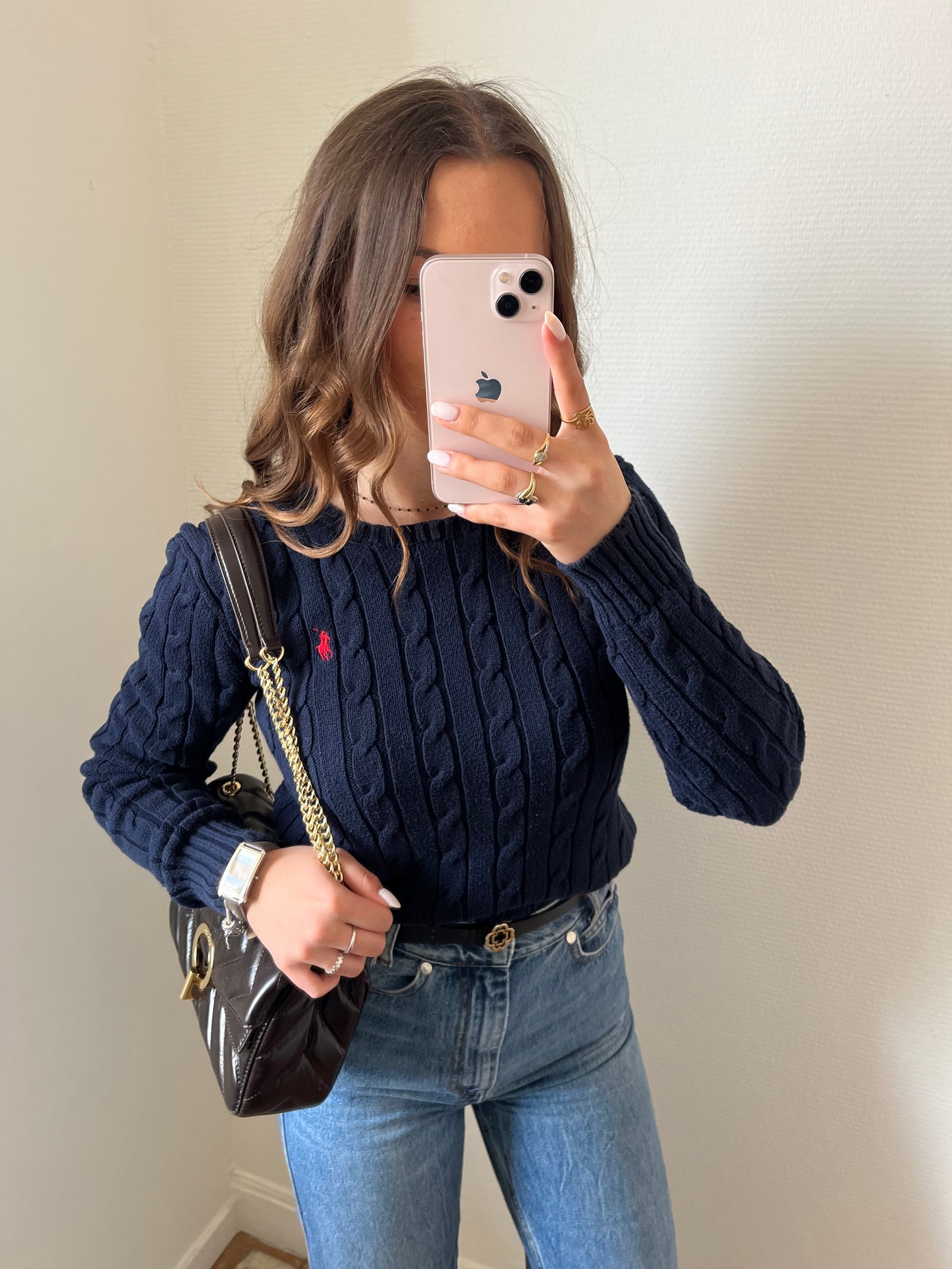 Pull torsadé bleu marine Ralph Lauren - L