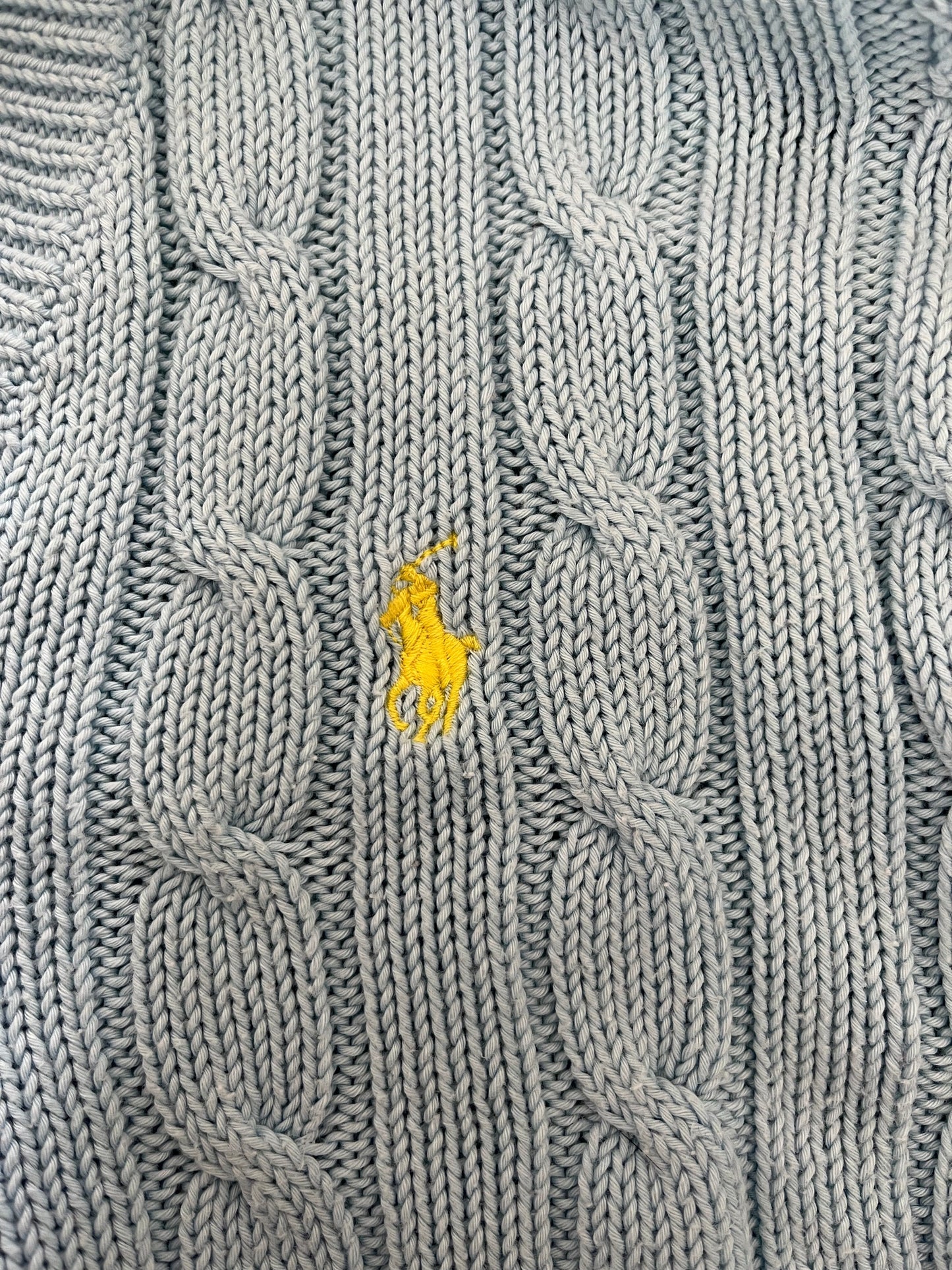 Pull torsadé col V bleu ciel Ralph Lauren - M