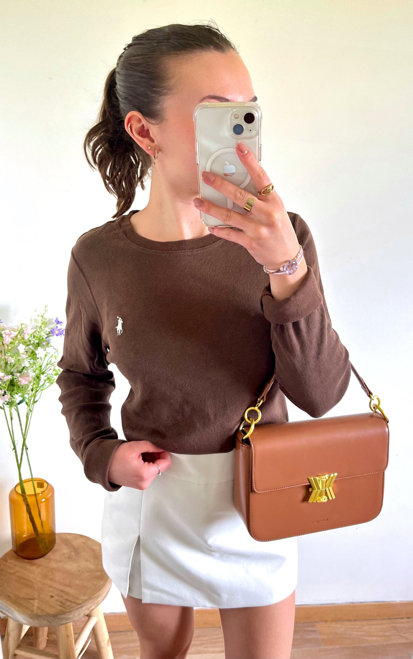 Pull col rond marron Ralph Lauren - L