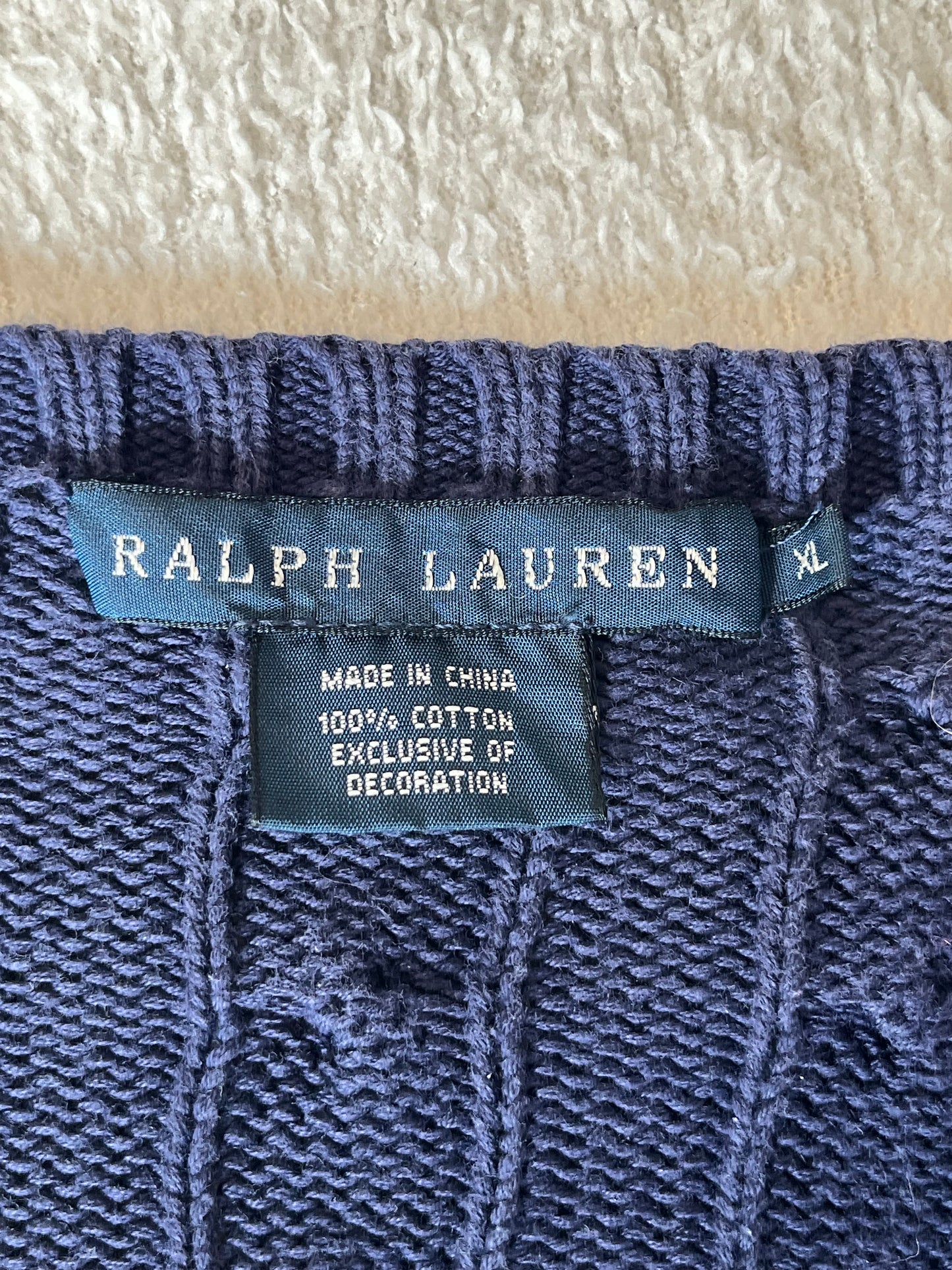 Pull torsadé bleu marine customisé Ralph Lauren - S