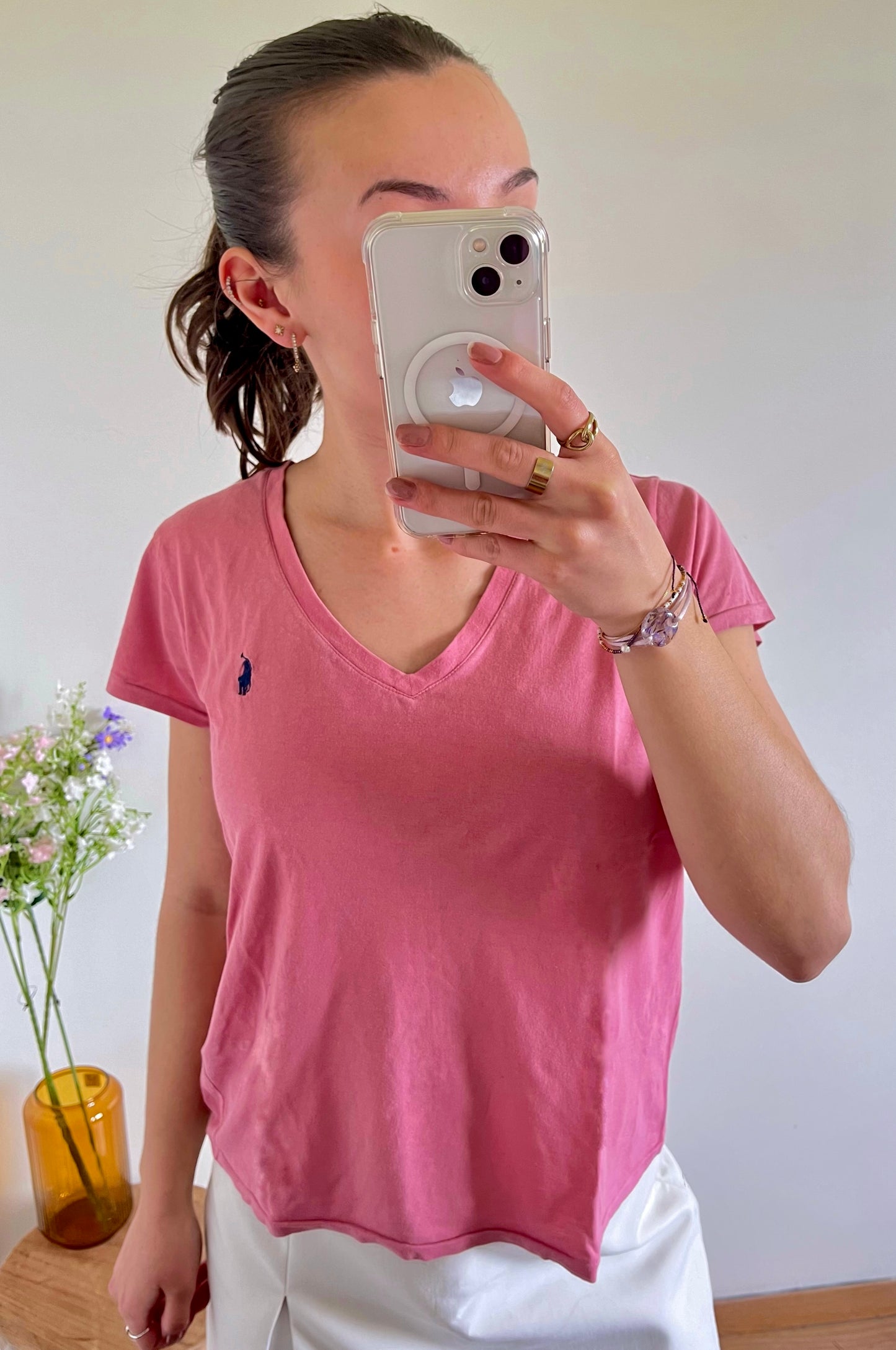 T-shirt col V rose Ralph Lauren - S