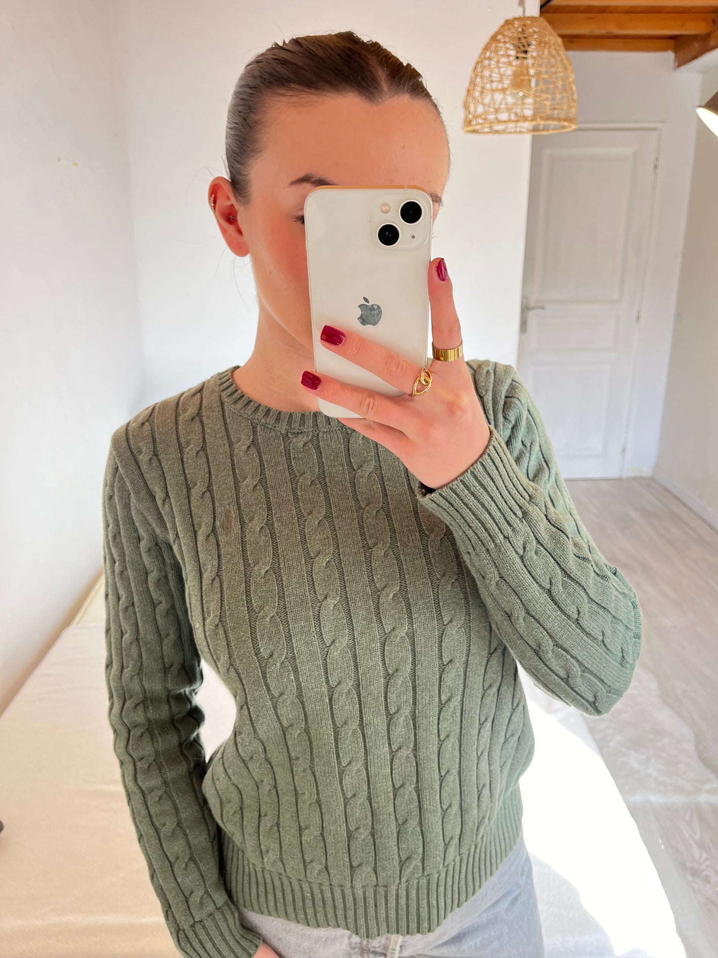 Pull torsadé col rond kaki clair Ralph Lauren - M