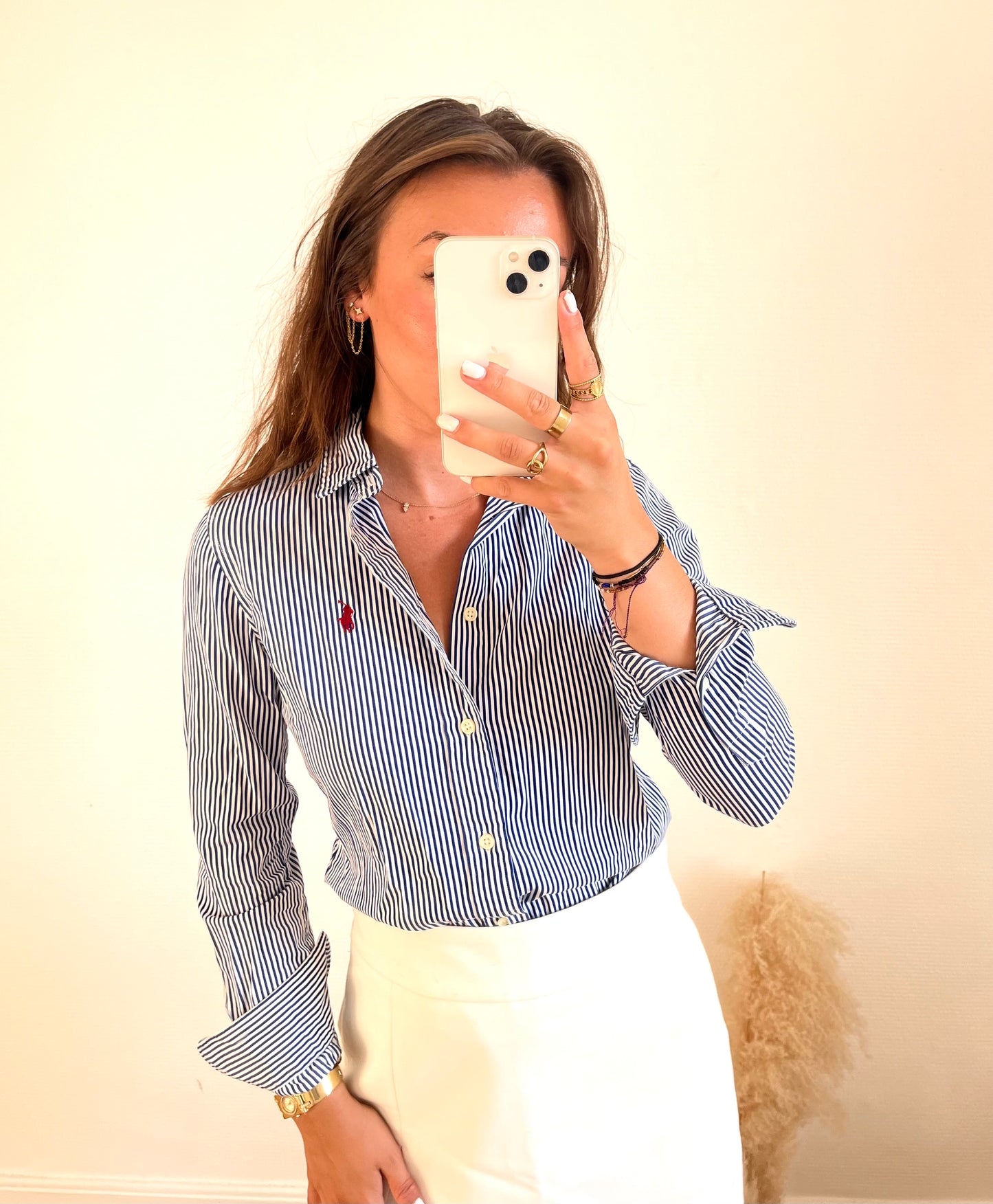 Chemise Ralph Lauren rayée blanche et bleu - S