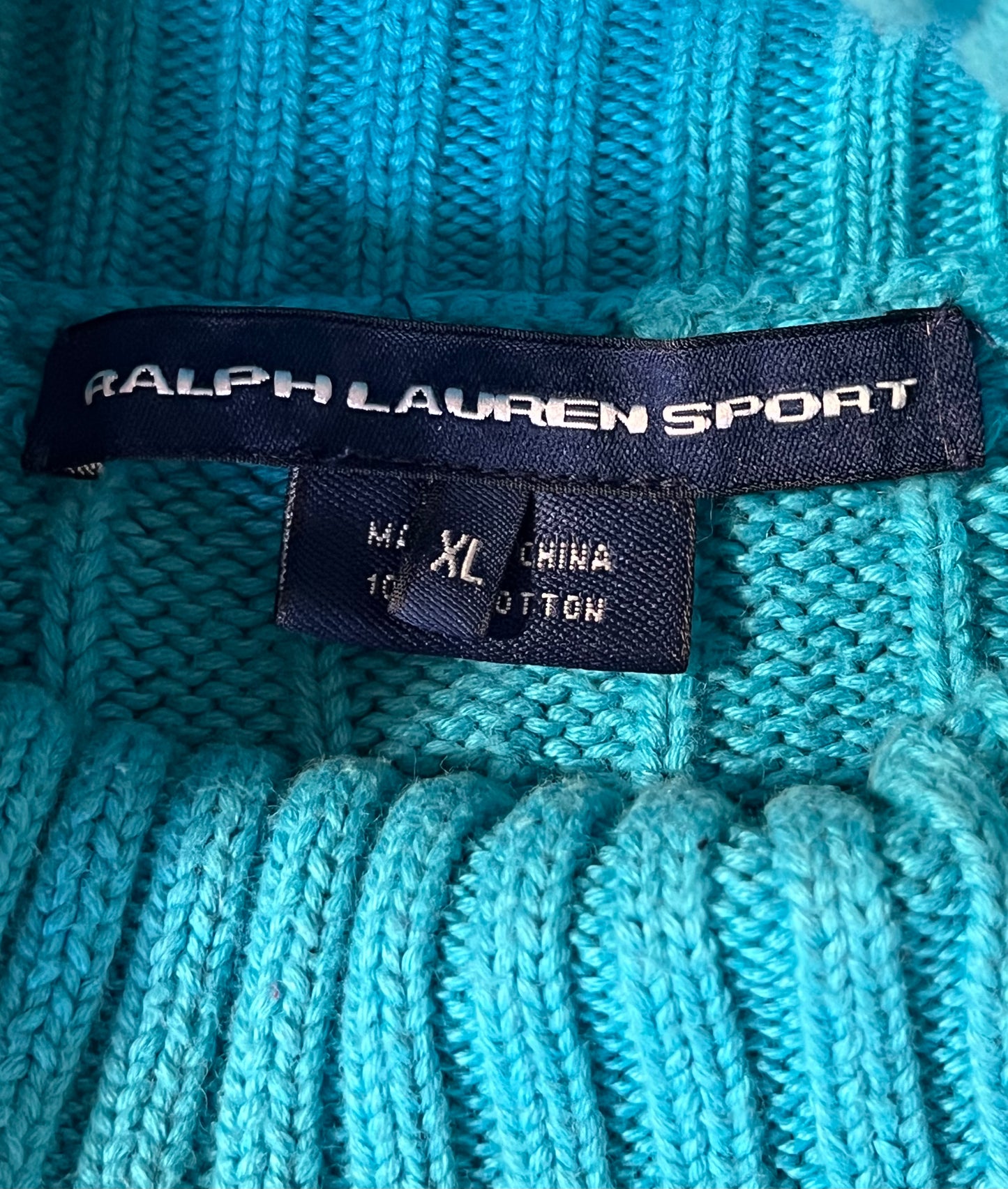Pull torsadé col roulé turquoise Ralph Lauren - XL