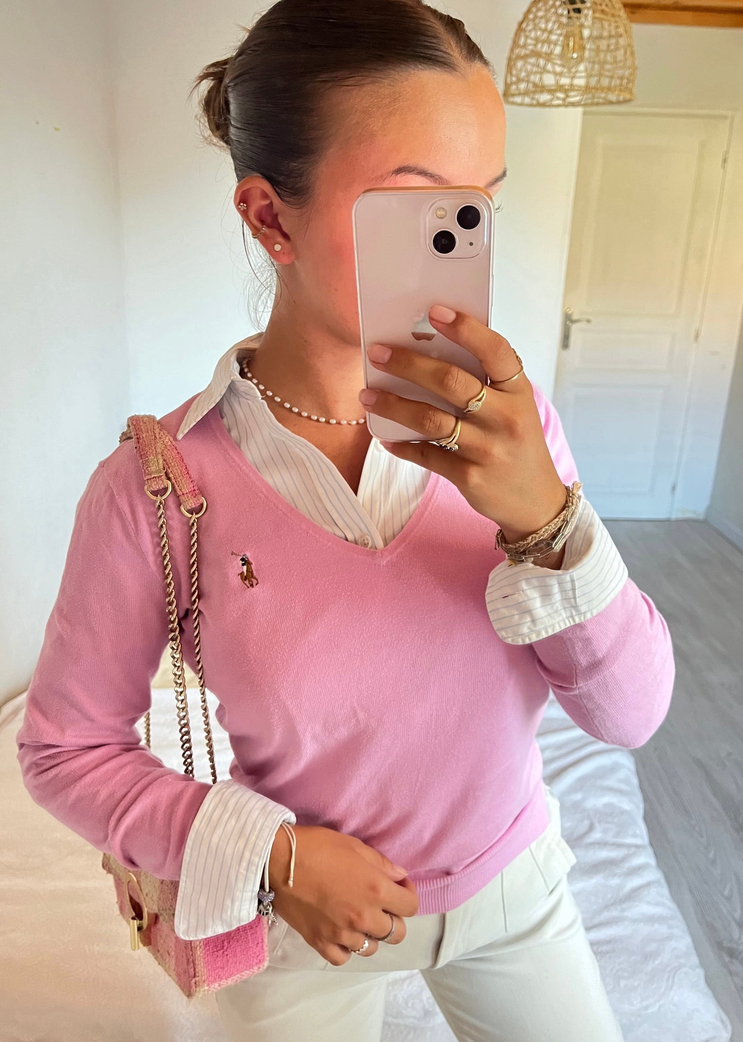Pull col V rose Ralph Lauren - M