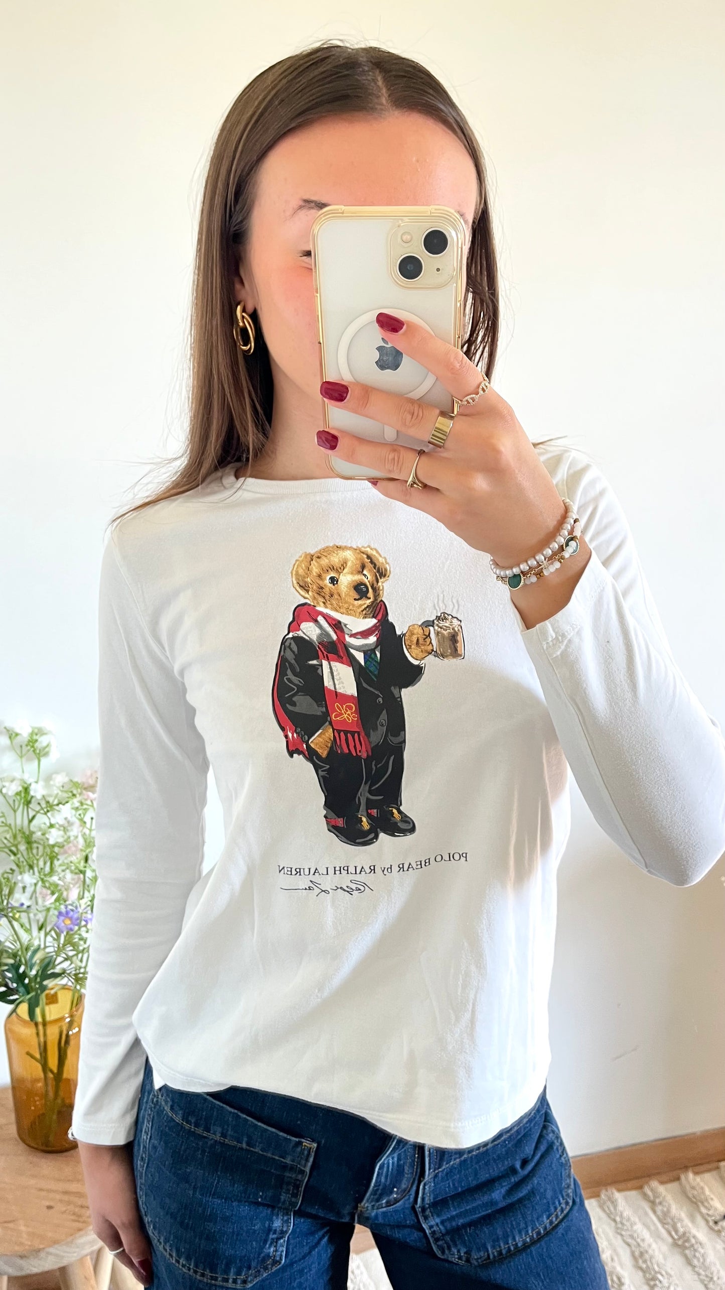 T-shirt manches longues blanc nounours - XS
