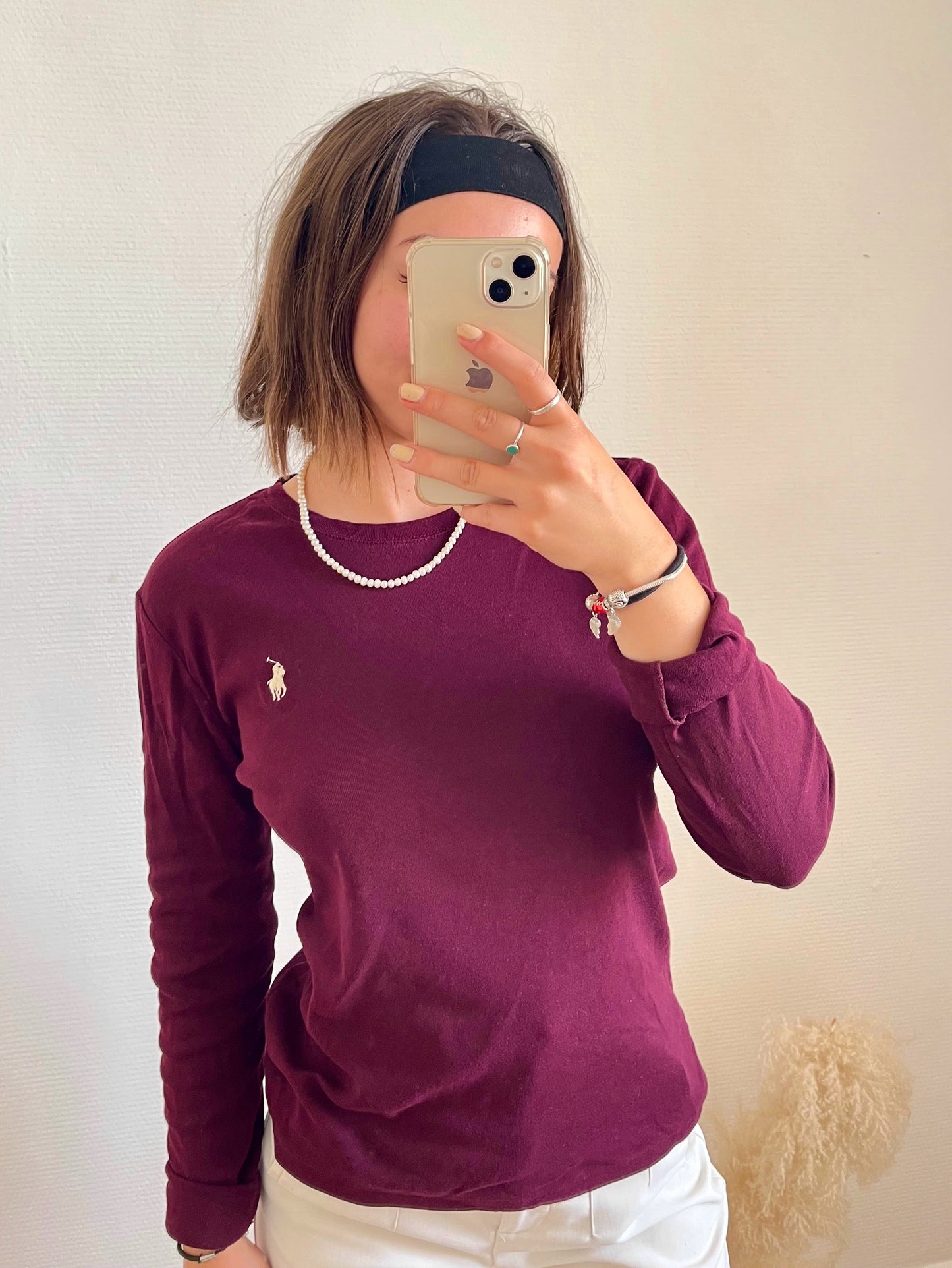 Pull col rond bordeaux Ralph Lauren - S