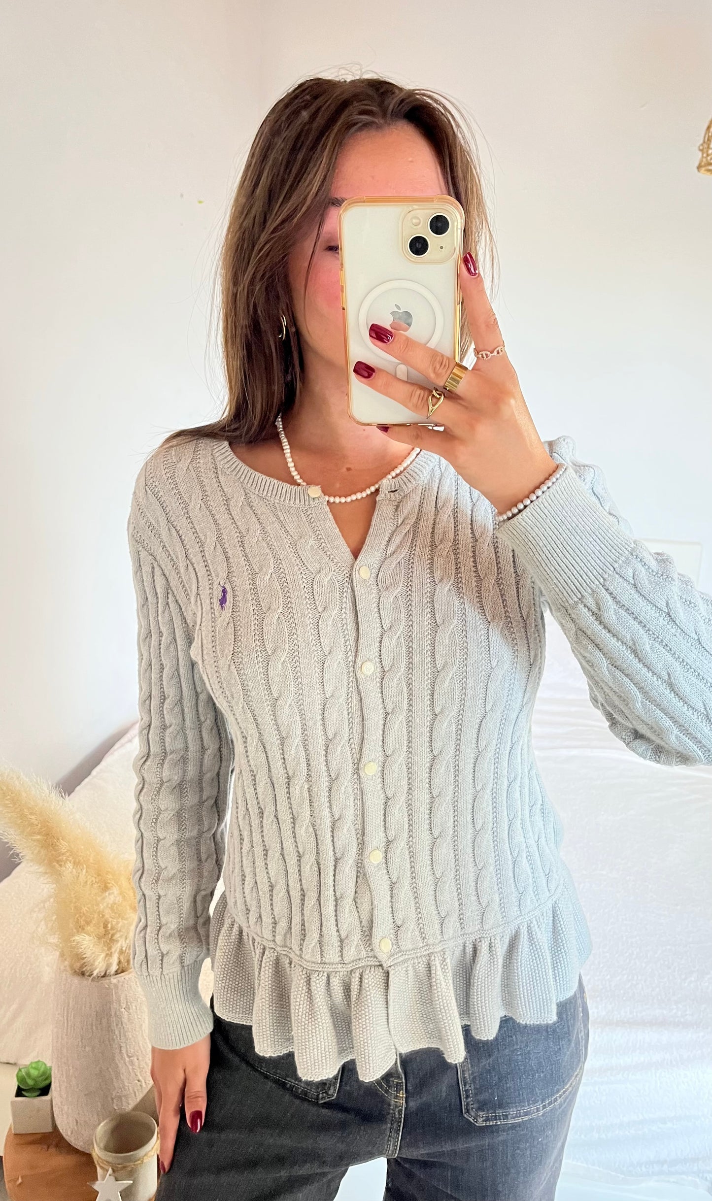 Gilet torsadé gris Ralph Lauren - S