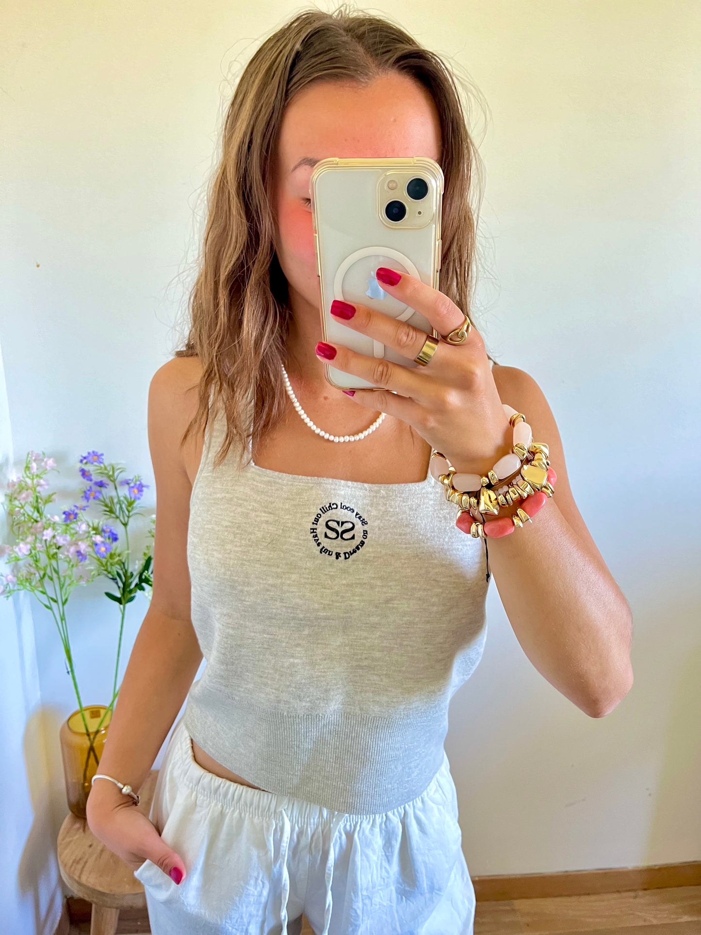 Top gris brodé Sandro - S