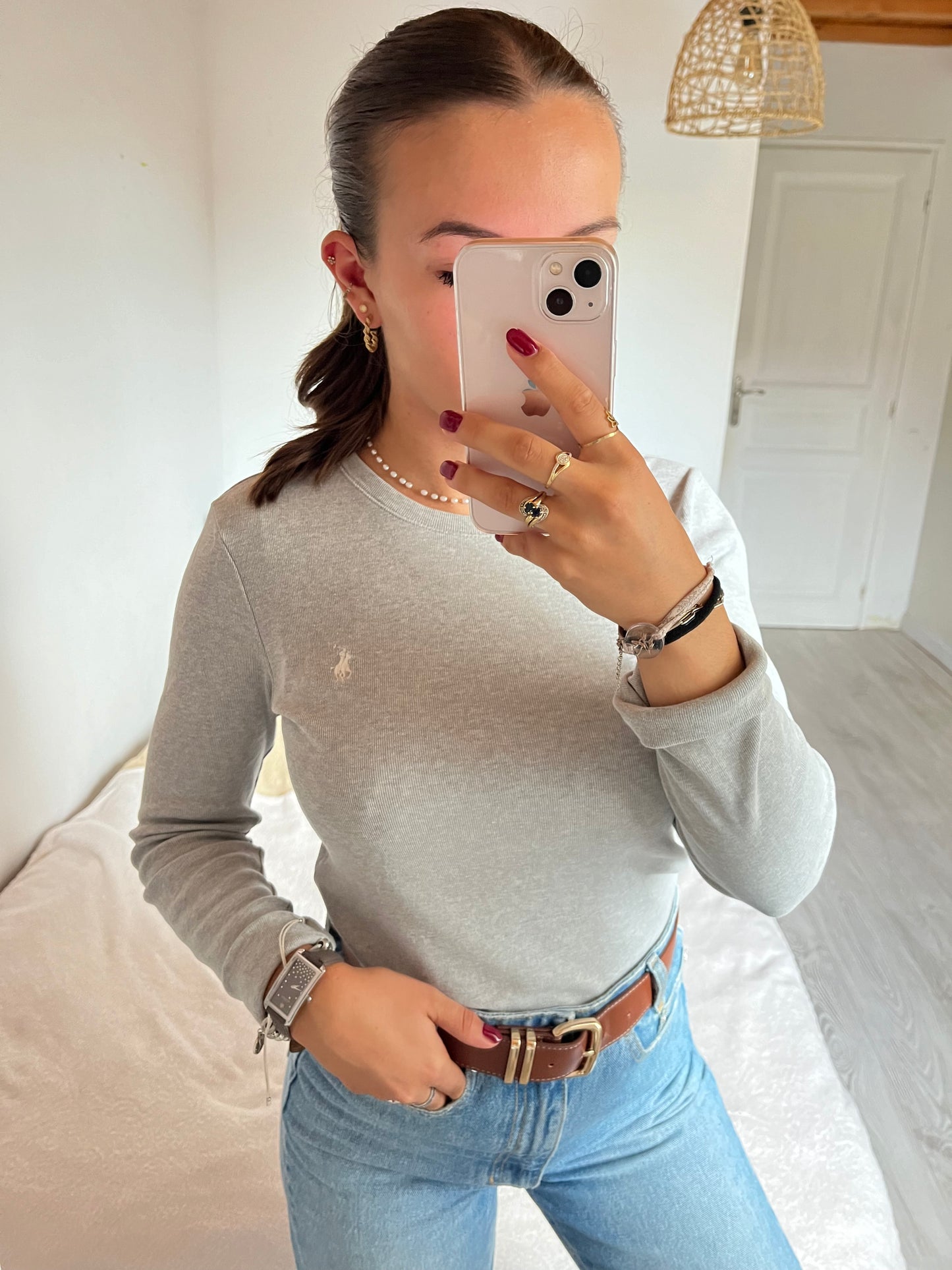 Pull col rond gris Ralph Lauren - XL