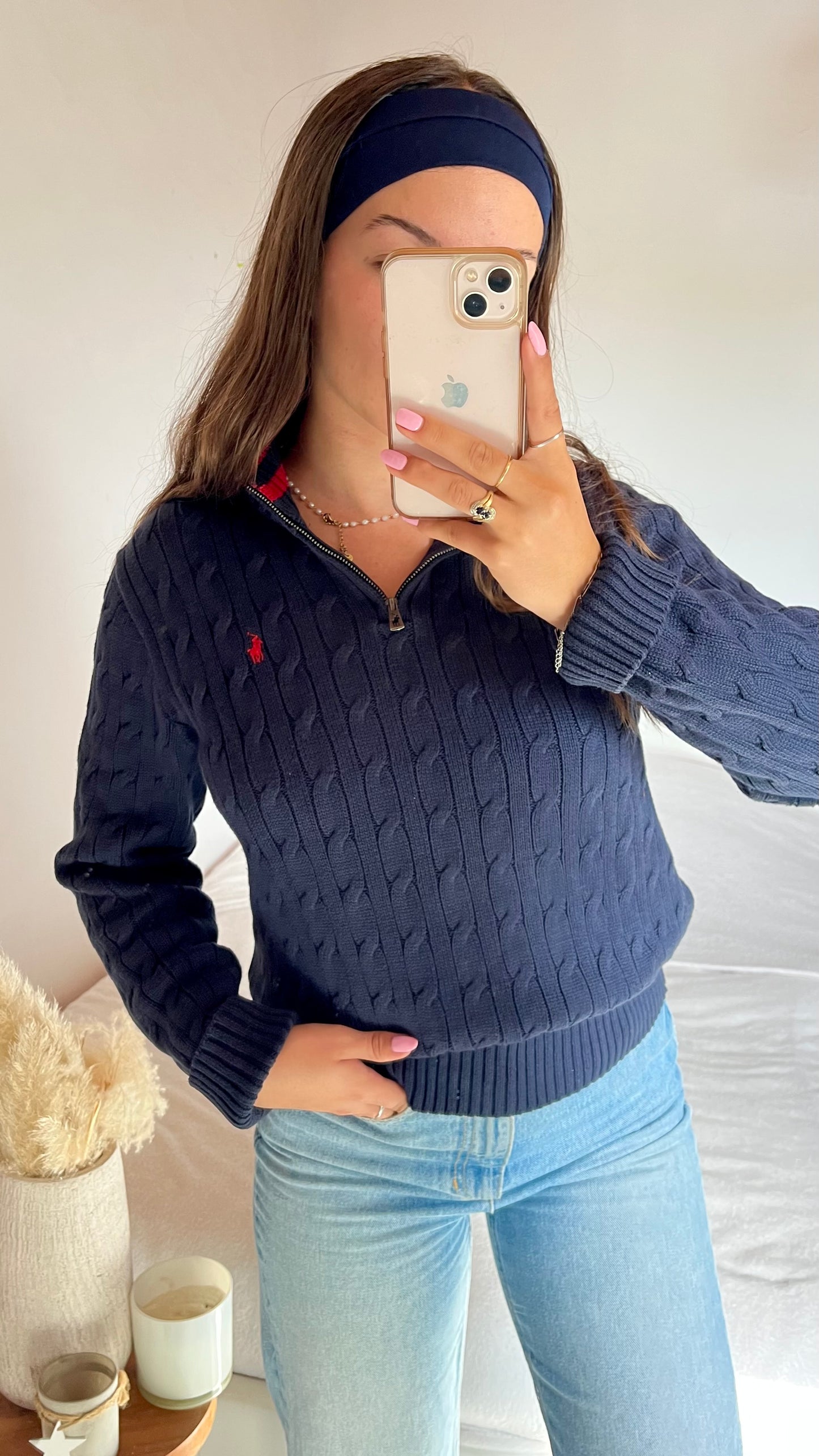 Pull torsadé demi-zippé marine Ralph Lauren - S