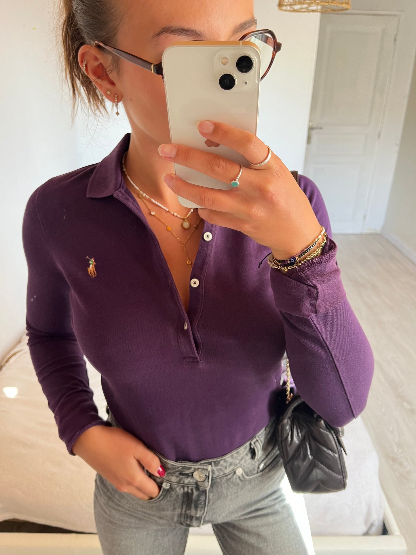 Polo manche longue violet Ralph Lauren - S