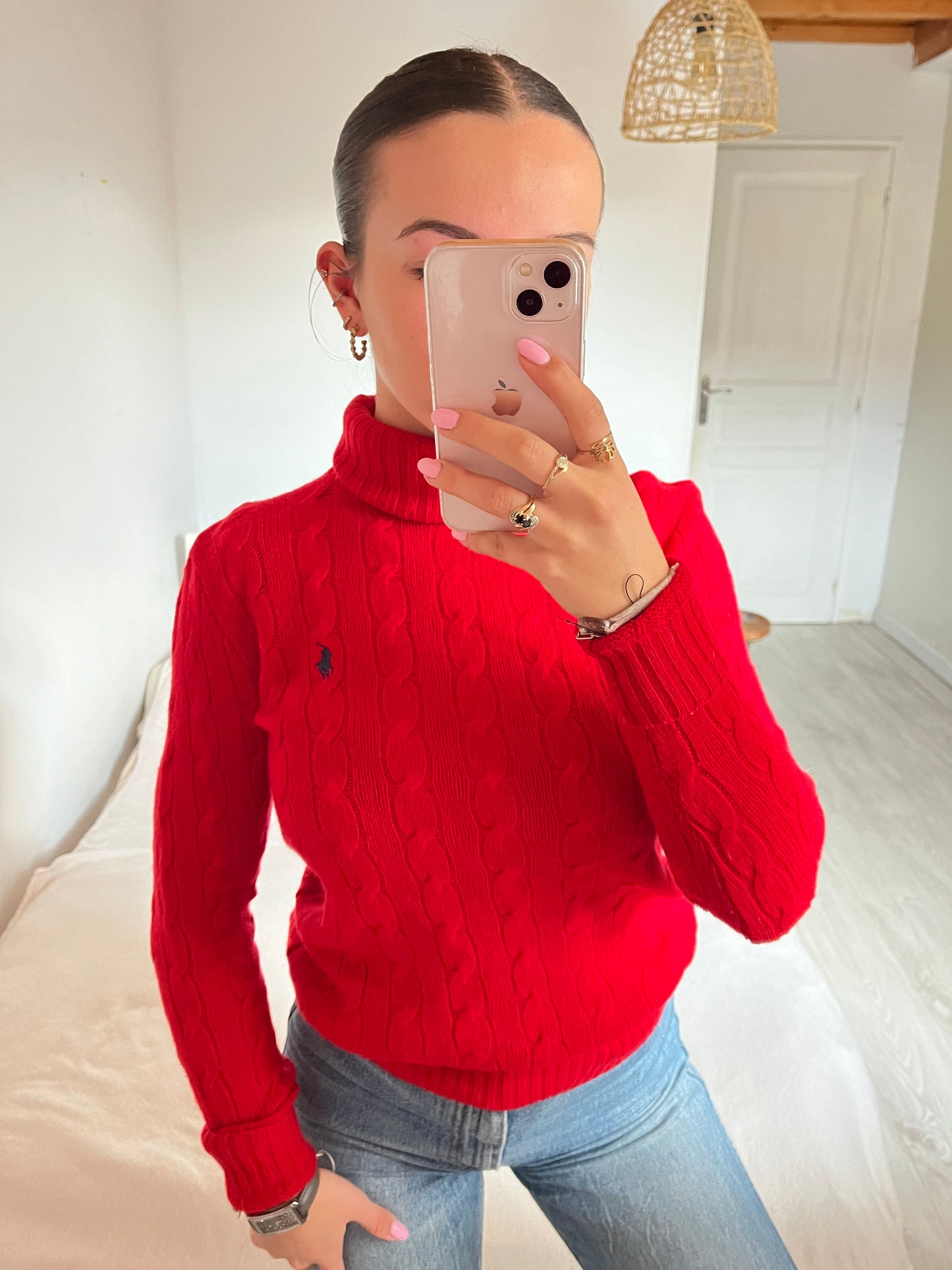 Pull torsadé rouge laine & cachemire Ralph Lauren - XS