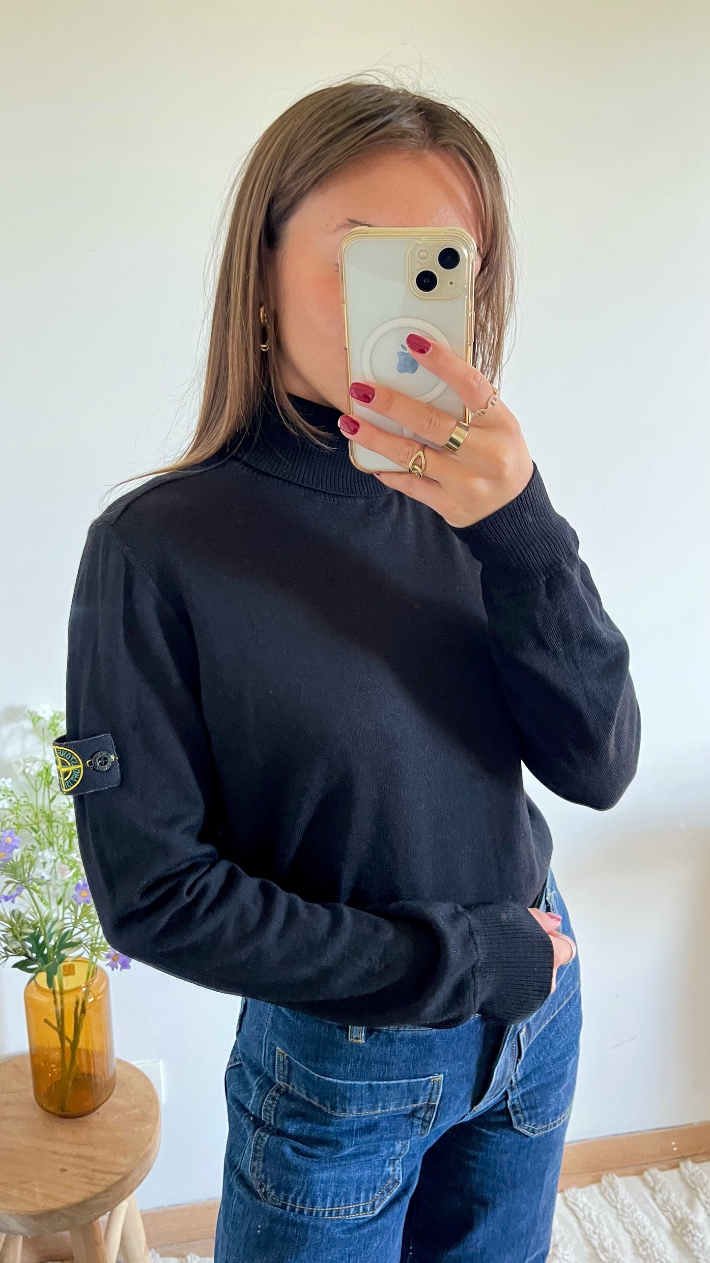 Pull col roulé noir laine Stone Island - M