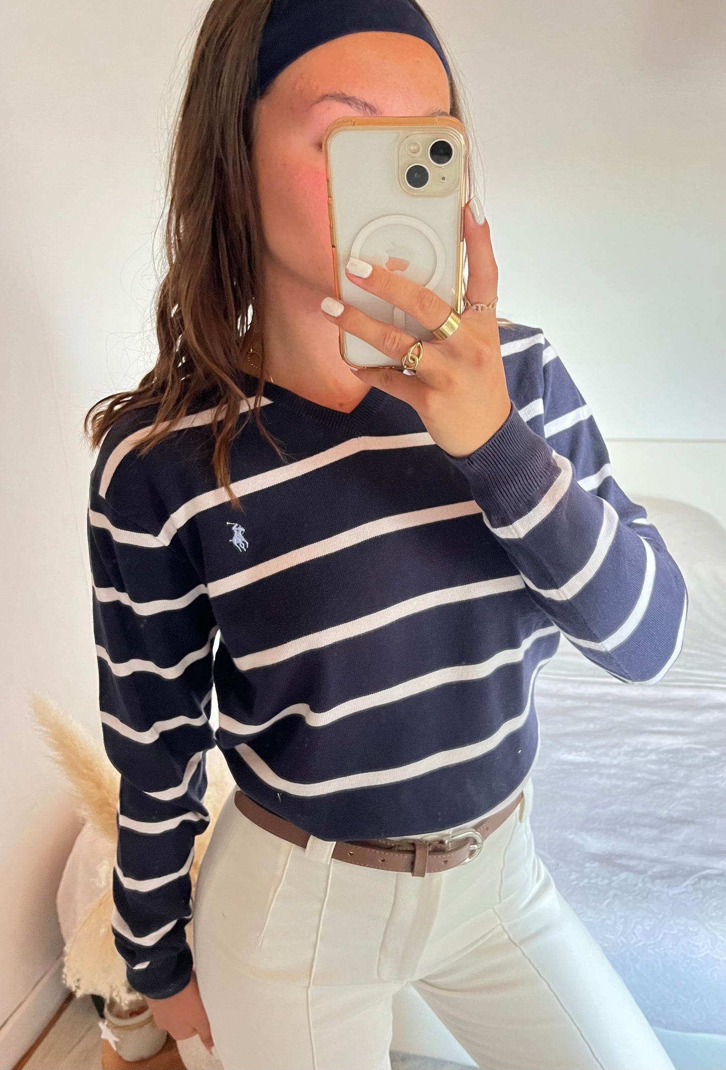 Pull col V rayé Ralph Lauren - S