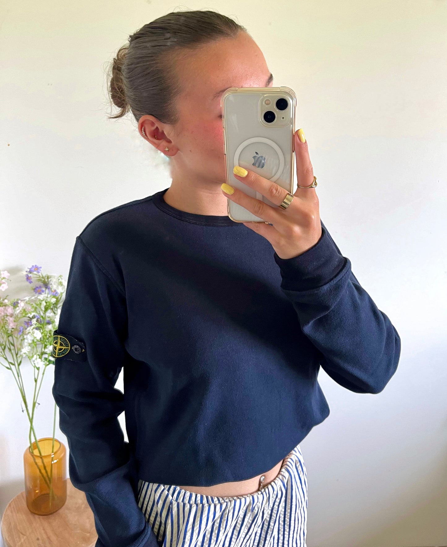 Pull col rond bleu marine Stone Island - M